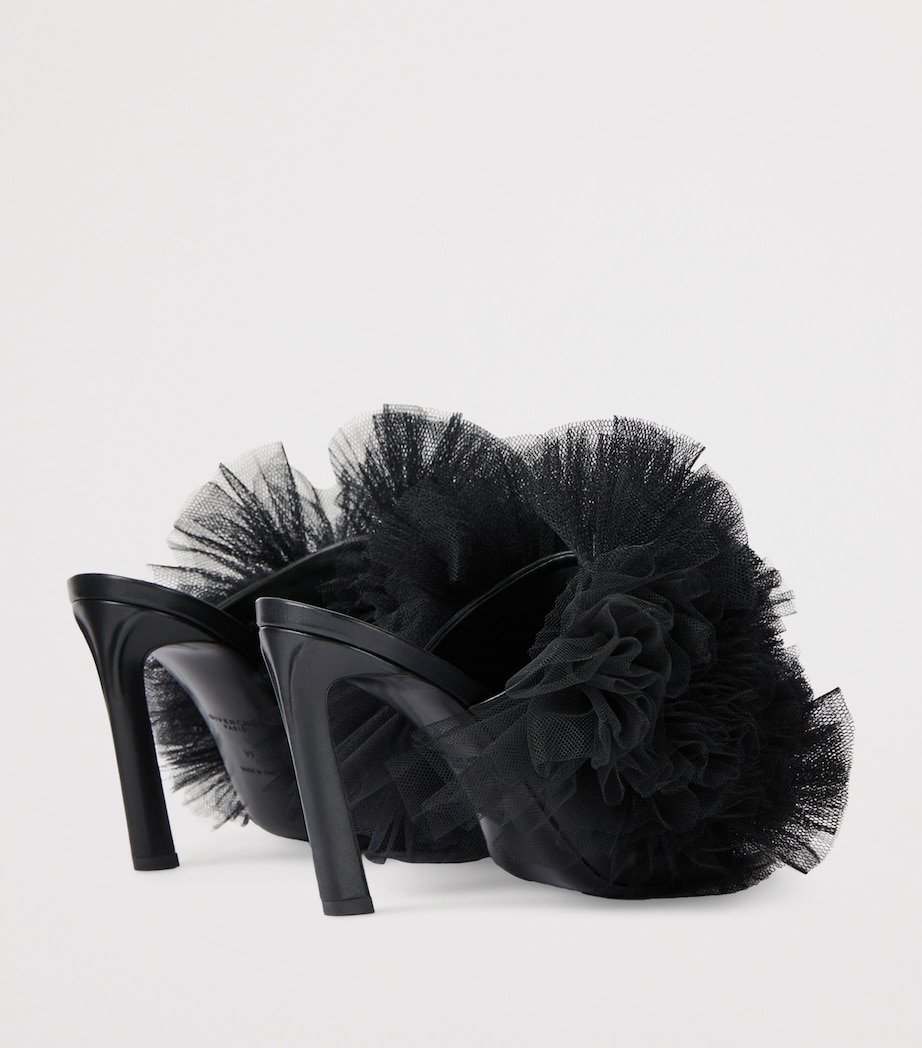 Leather Tulle-Ruffle Heeled Mules 95 BLACK Image 4