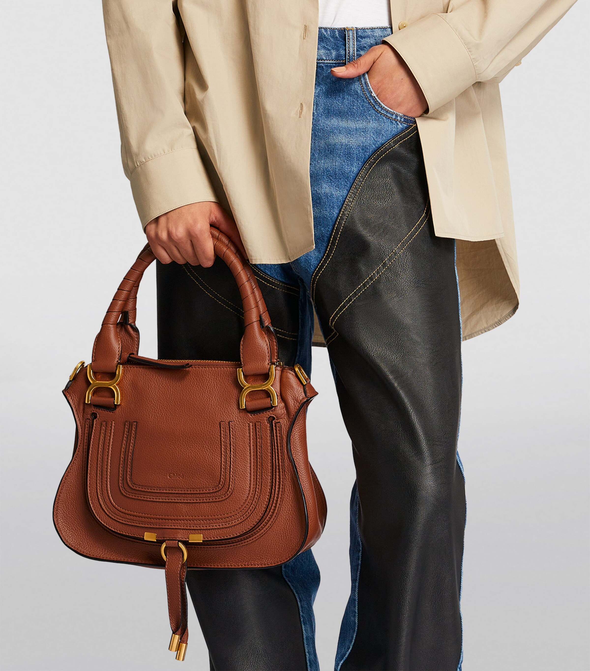 Small Leather Marcie Top-Handle Bag BAG TAN Image 4