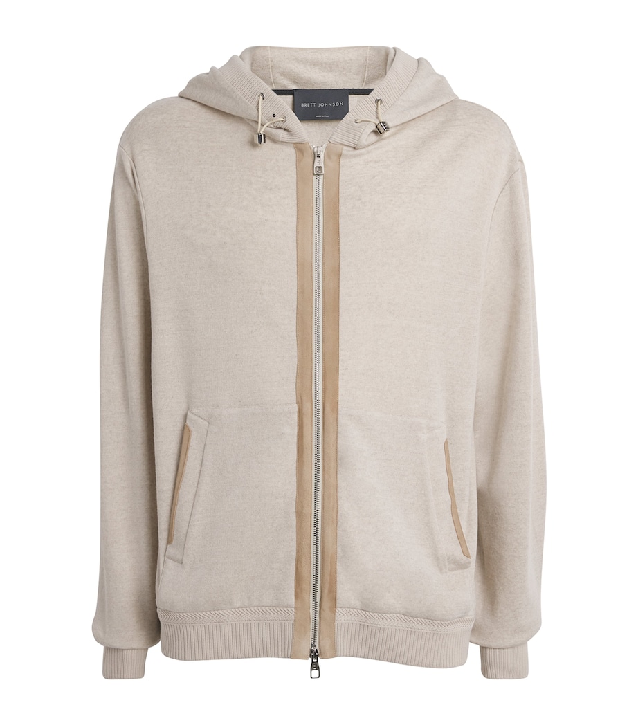 Brett Johnson Mens Linen-Virgin Wool Zip-Up Hoodie Stone Image 1