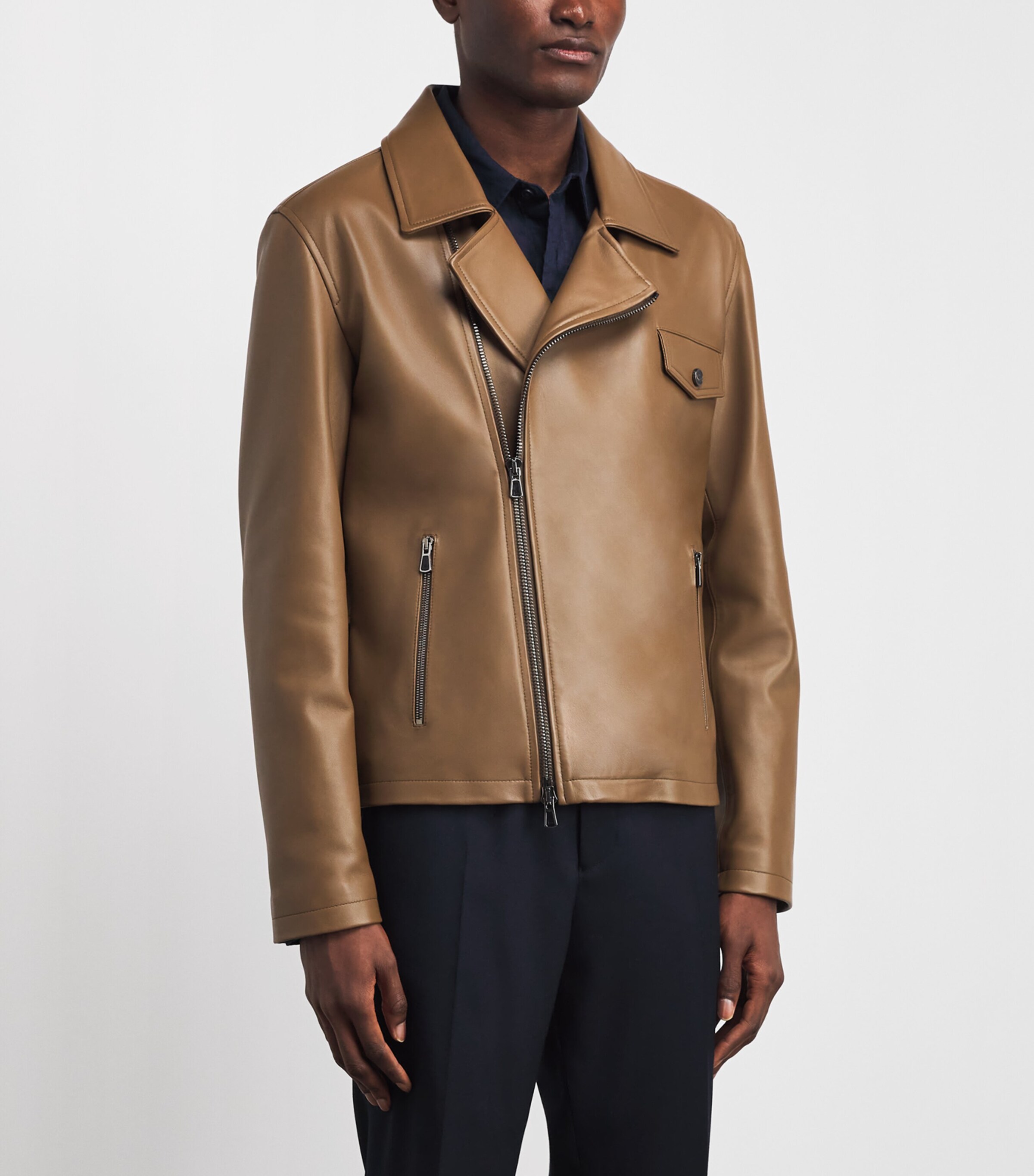 Isaia Mens Lamb Suede Motorcycle Jacket Image 4