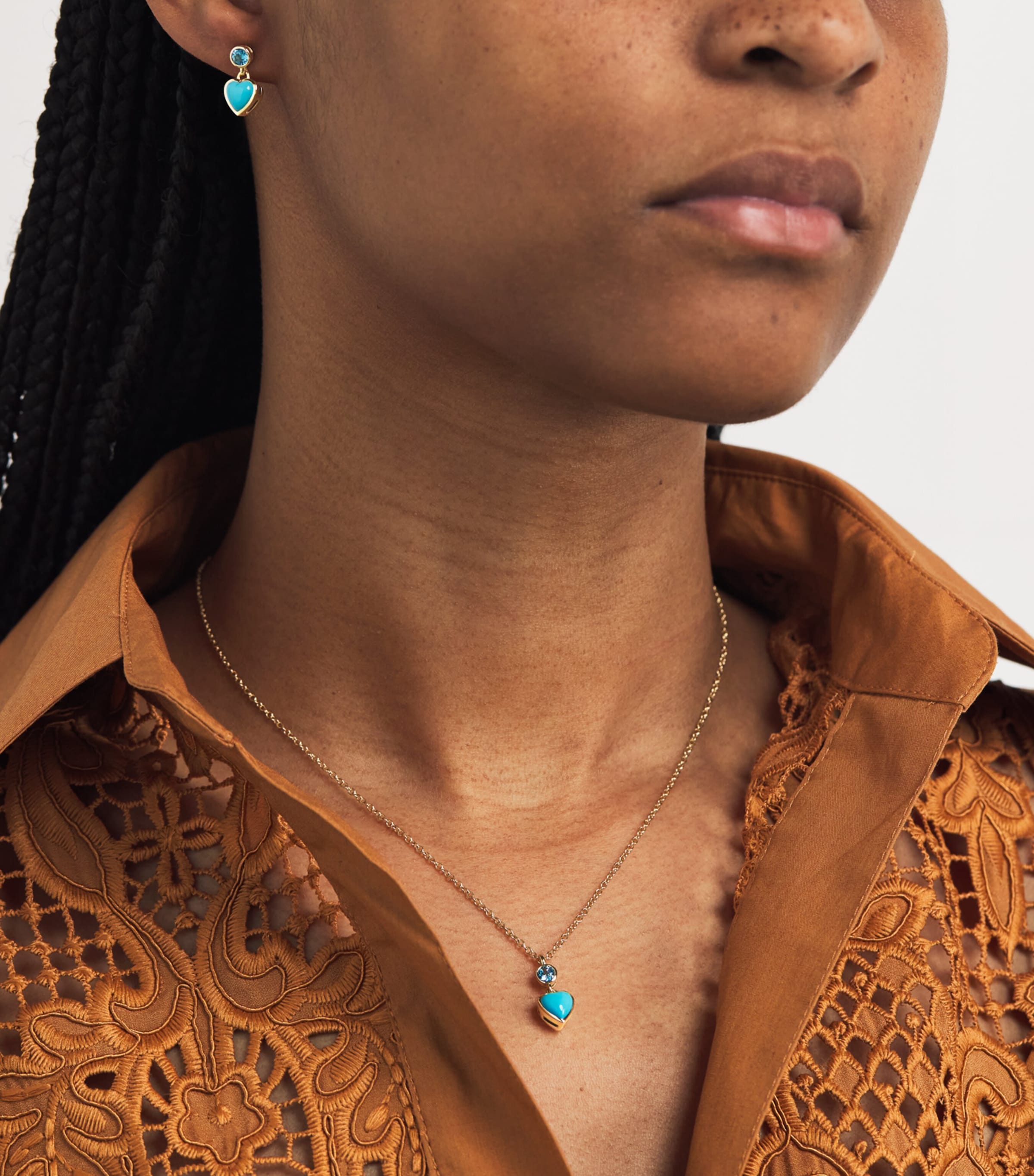 Yellow Gold and Topaz Blue Heart Earrings YELLOW GOLD Image 5