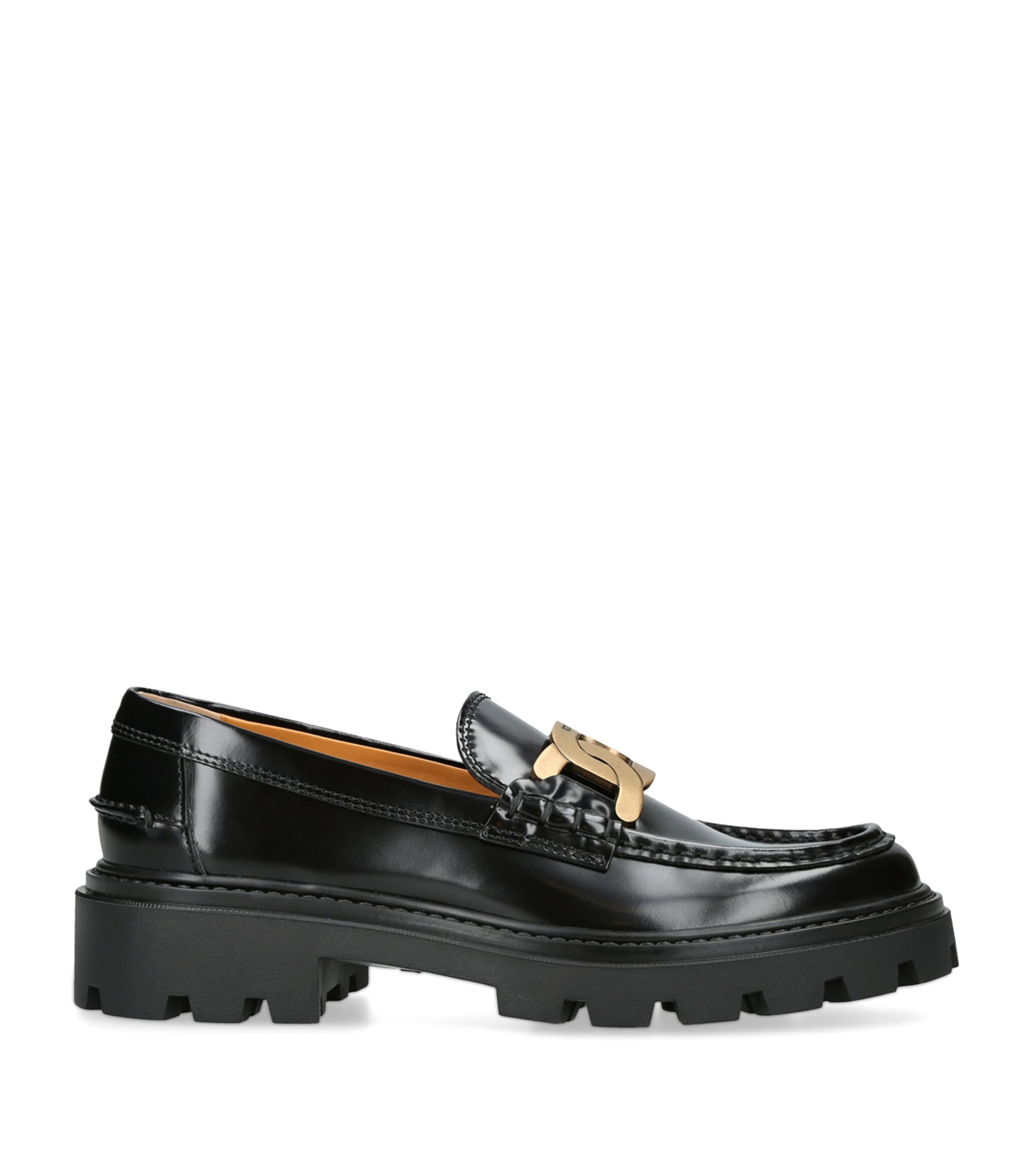 Tod's Gomma Pesante Embellished Glossed-leather Loafers In Black