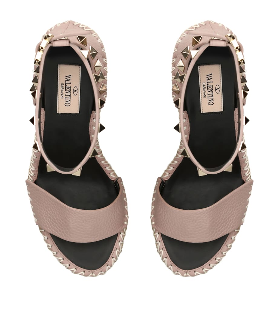 Valentino Garavani Leather Rockstud Espadrille Wedges 105 Blush Image 6