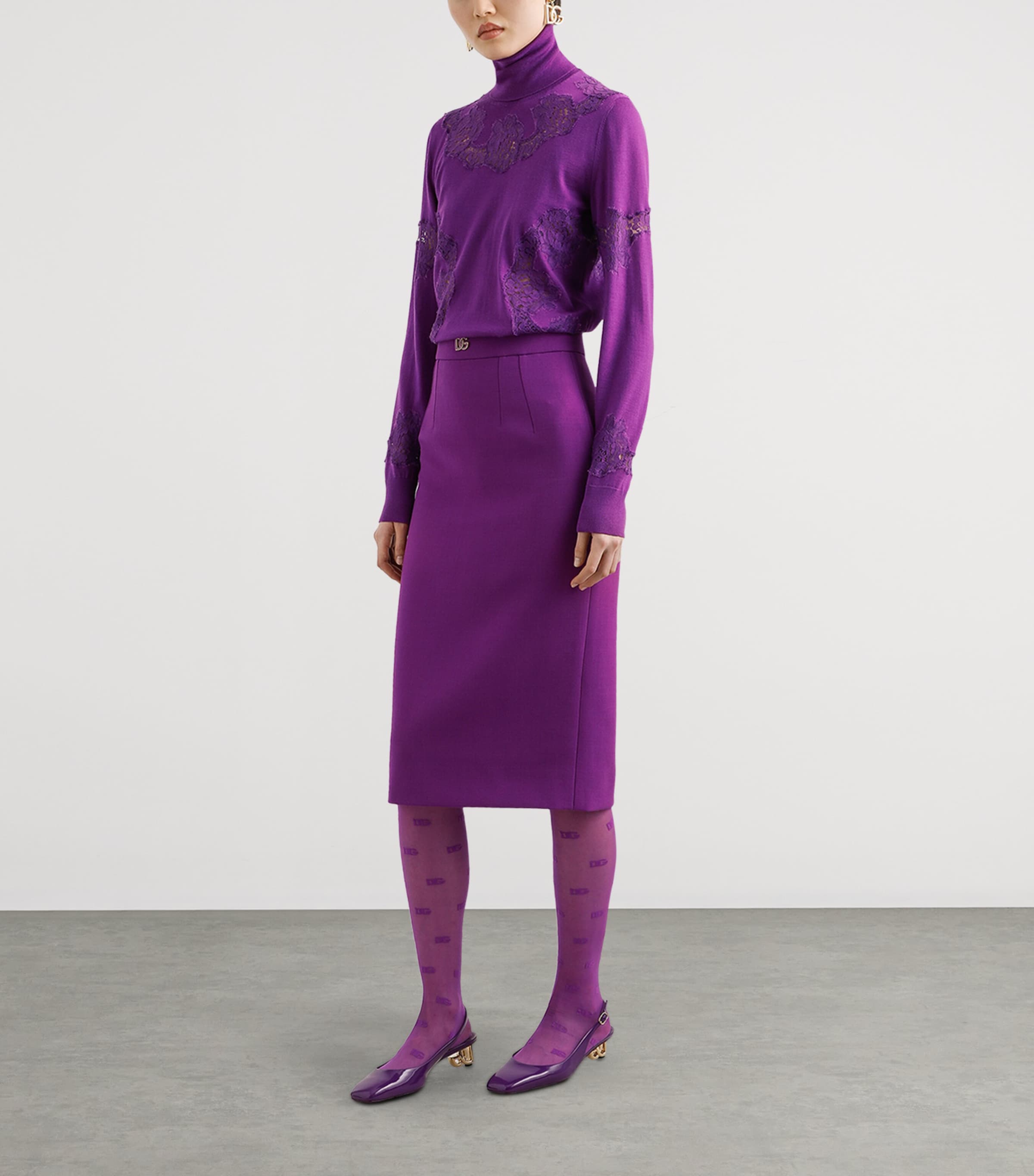 Virgin Wool Logo Pencil Midi Skirt F0571-PURPLE Image 2