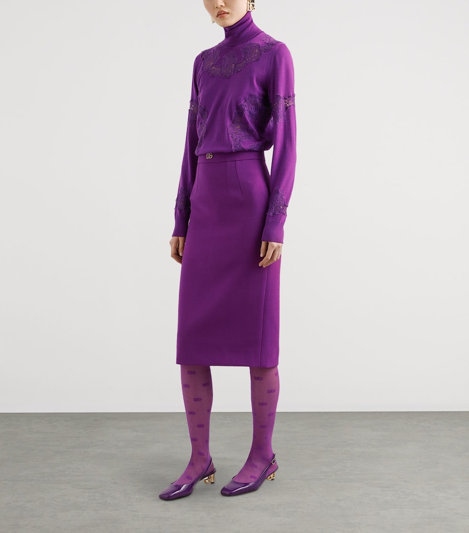 Virgin Wool Logo Pencil Midi Skirt F0571-PURPLE Image 2