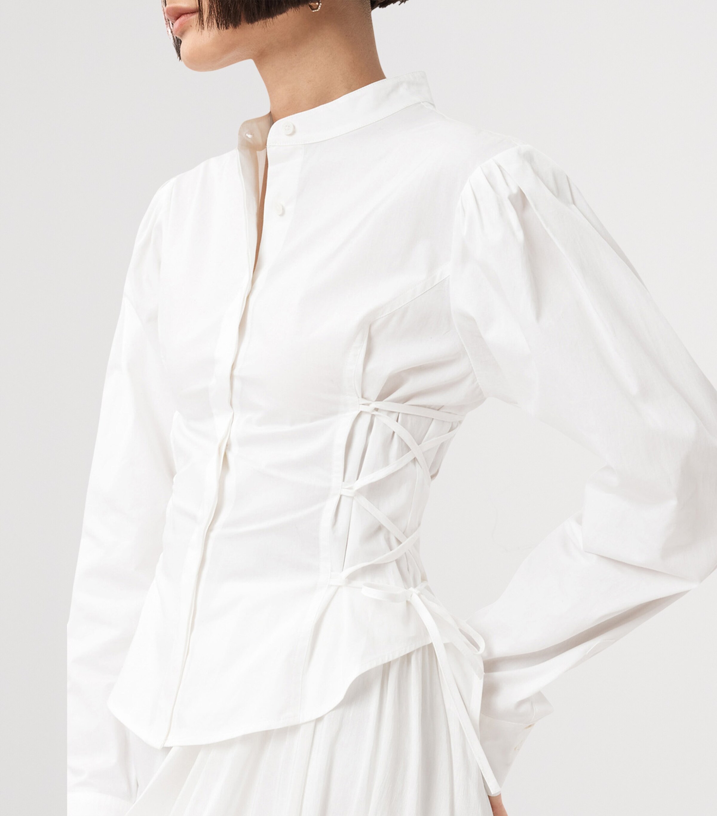 AllSaints Womens Organic Cotton Lace-Up Evanna Shirt Optic White Image 5