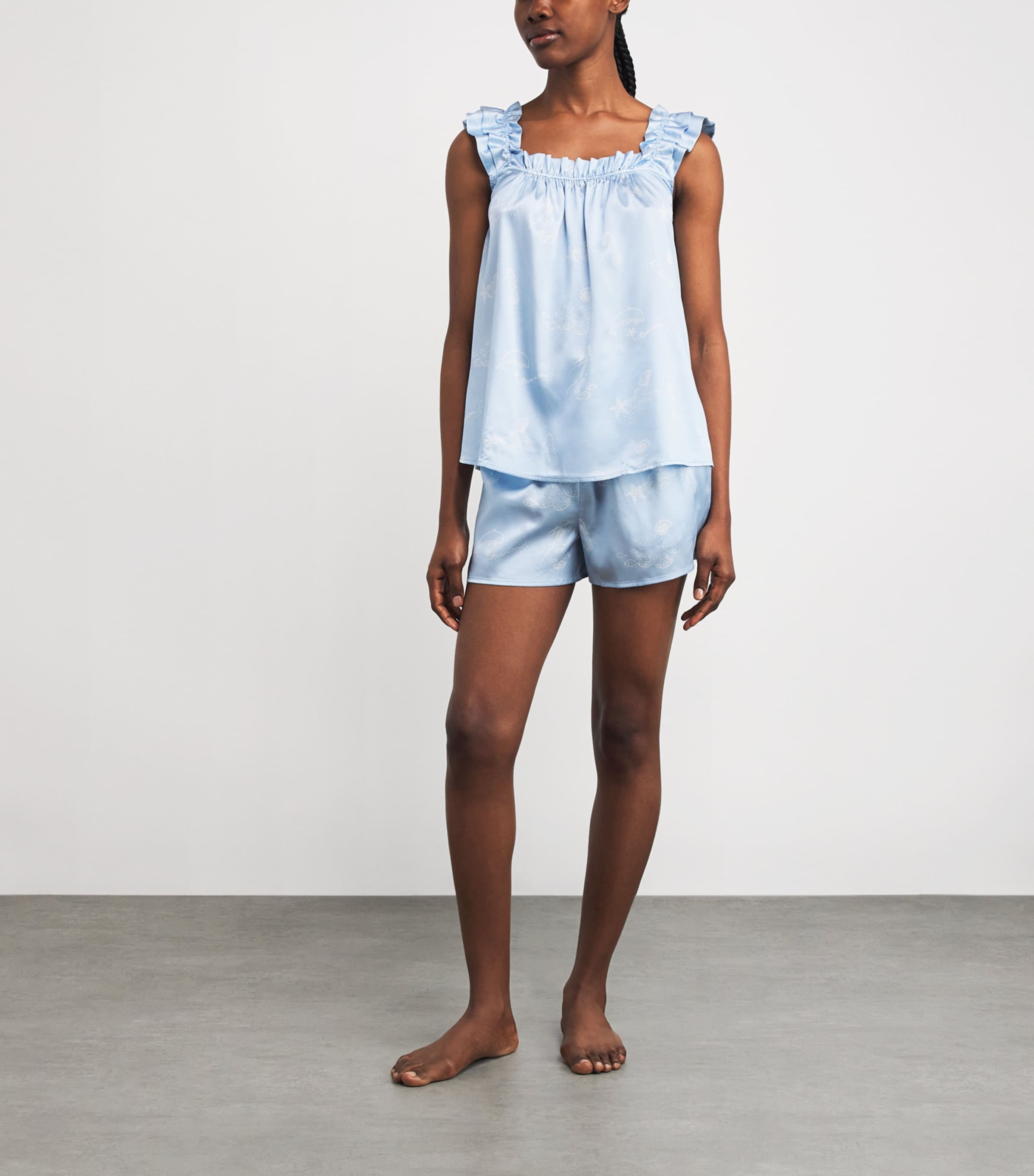 Silk-Blend Sea Print Tank and Short Pyjama Set OCEAN BLUE Image 2