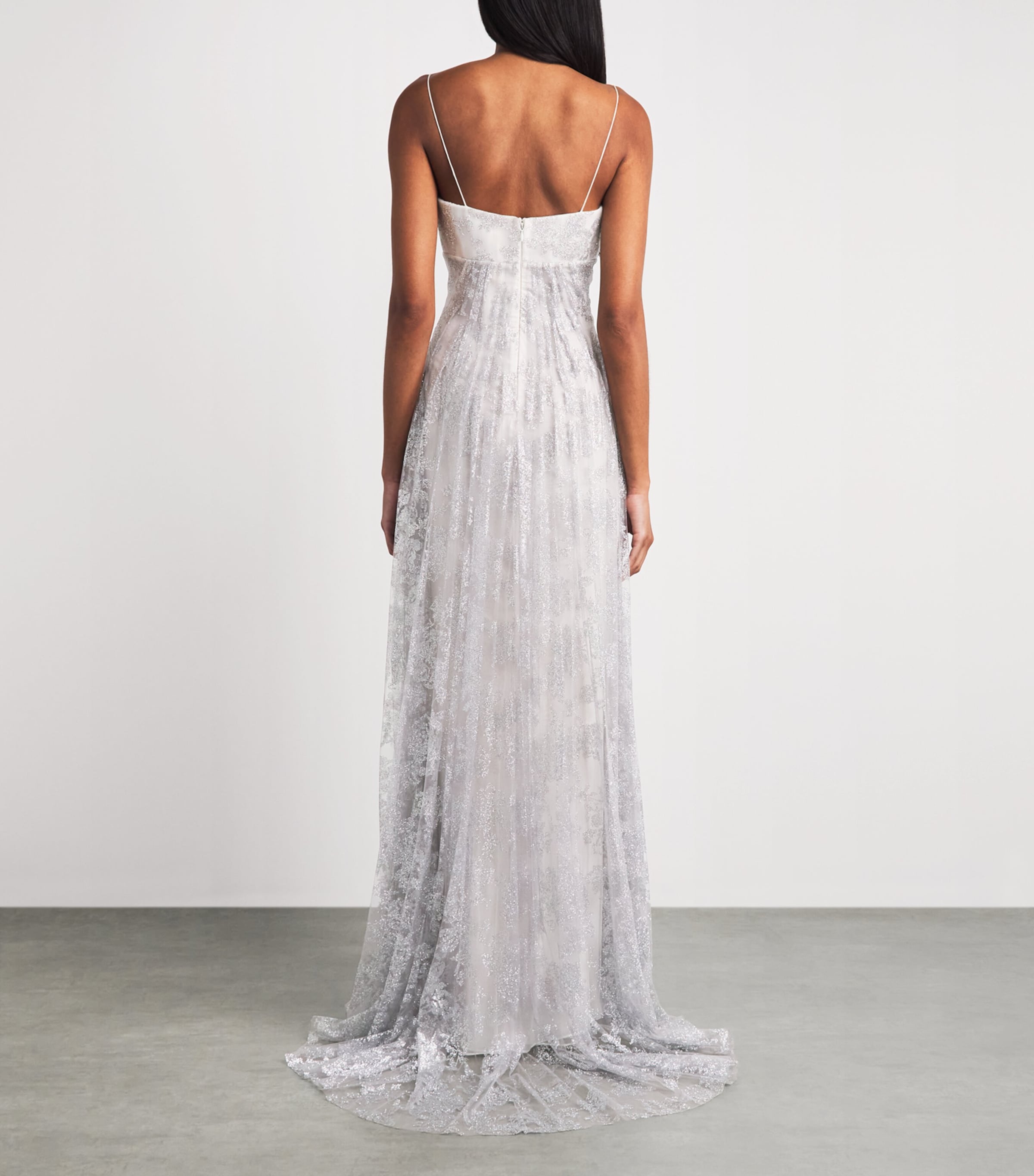 Sandra Mansour Womens Embellished Silent Thread Gown Silver Image 4