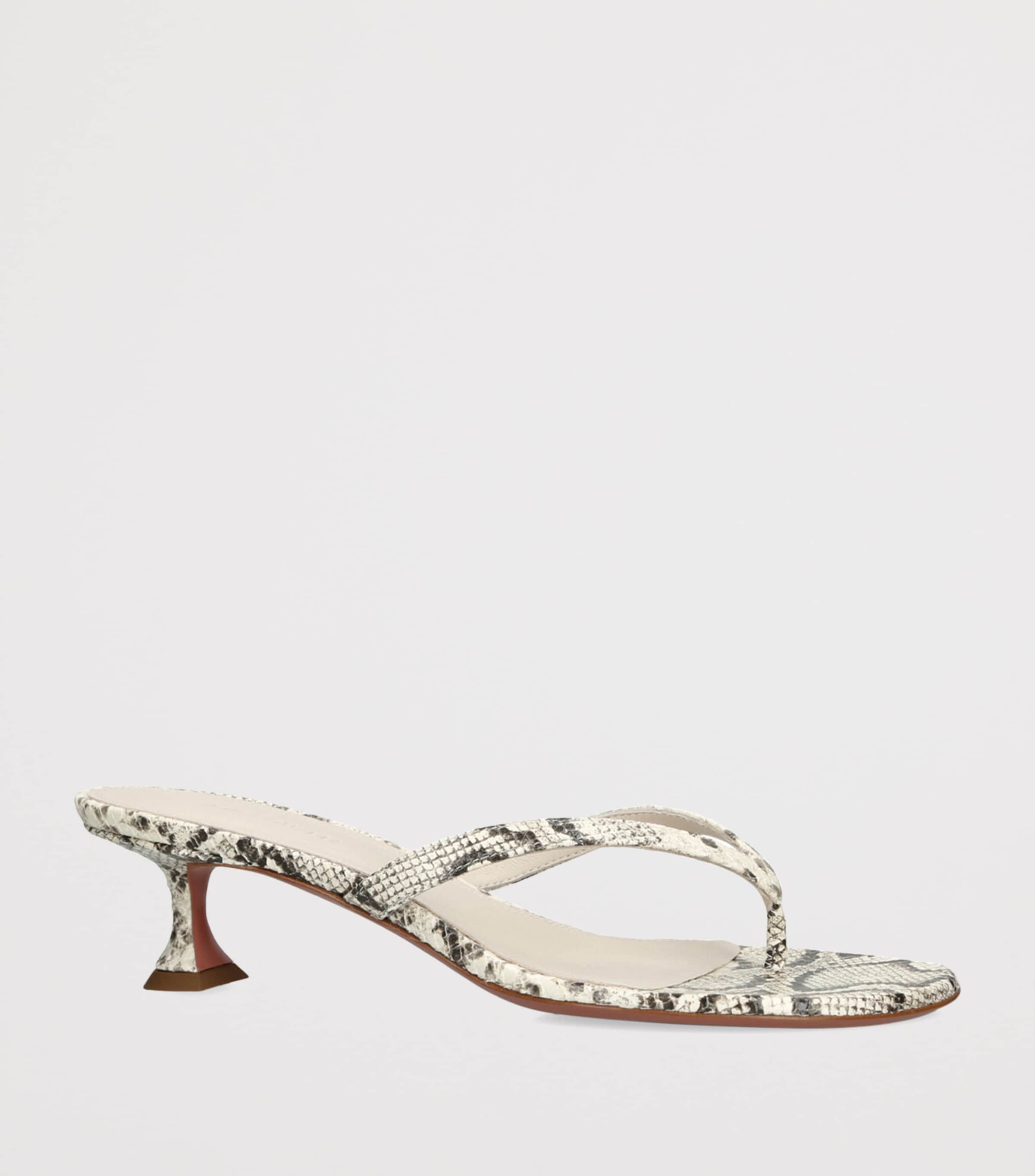 Amina Muaddi Snake-Embossed Leather Juliette Heeled Sandals 45 Beige Comb Image 3