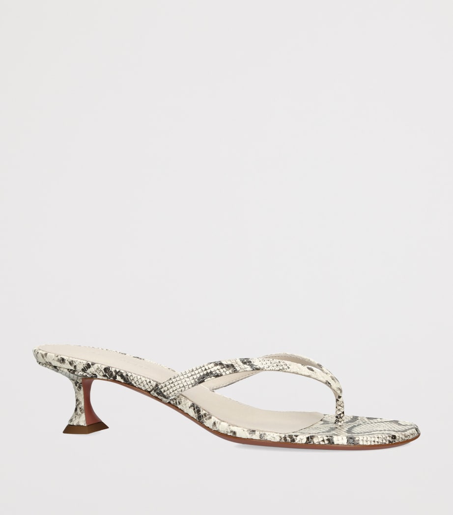 Amina Muaddi Snake-Embossed Leather Juliette Heeled Sandals 45 Beige Comb Image 3