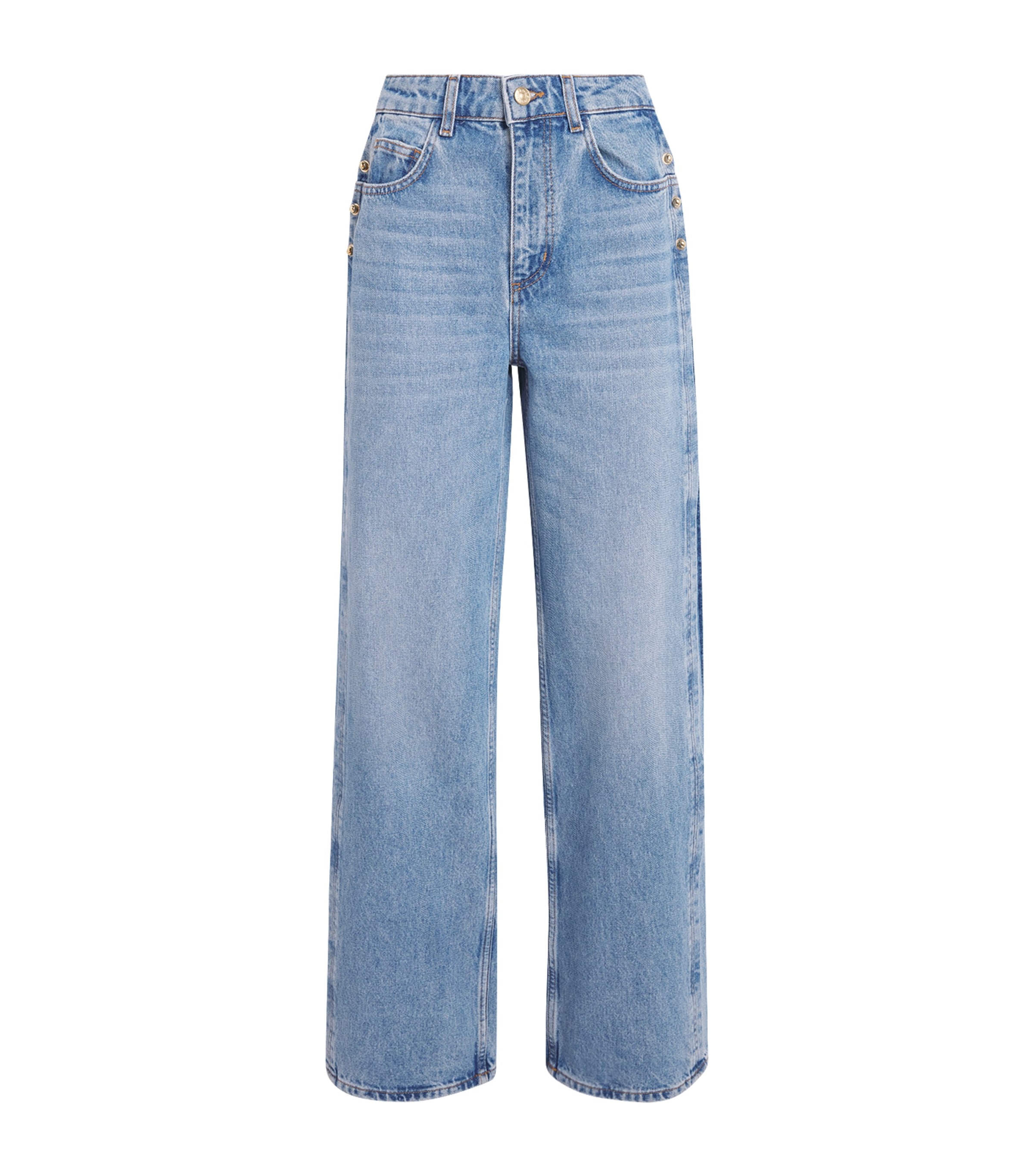 Claudie Pierlot Womens Gold-Tone Detail Wide-Leg Jeans Blue Denim Image 1