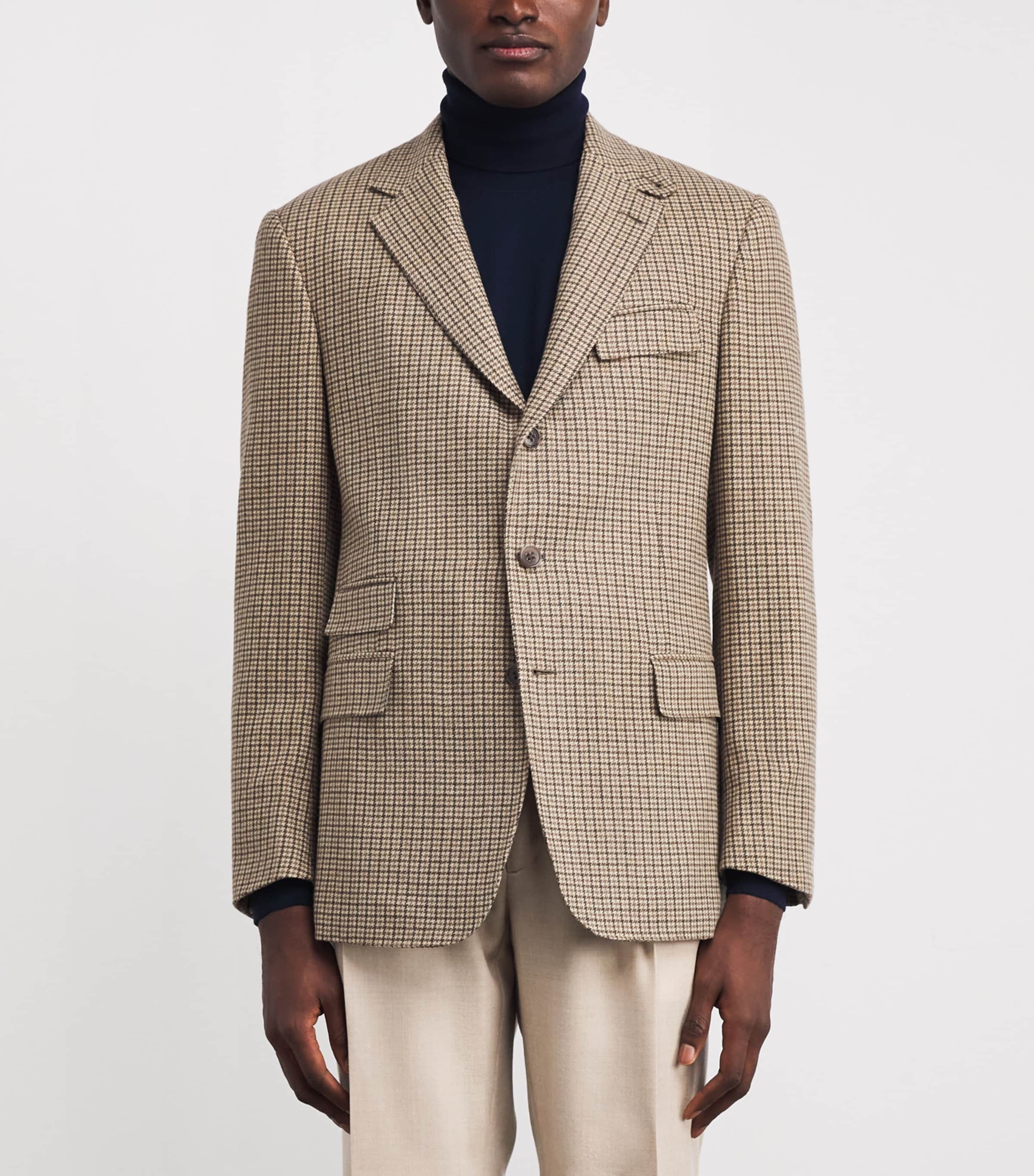 Wool-Cashmere Houndstooth Blazer CHMP/BRN Image 3