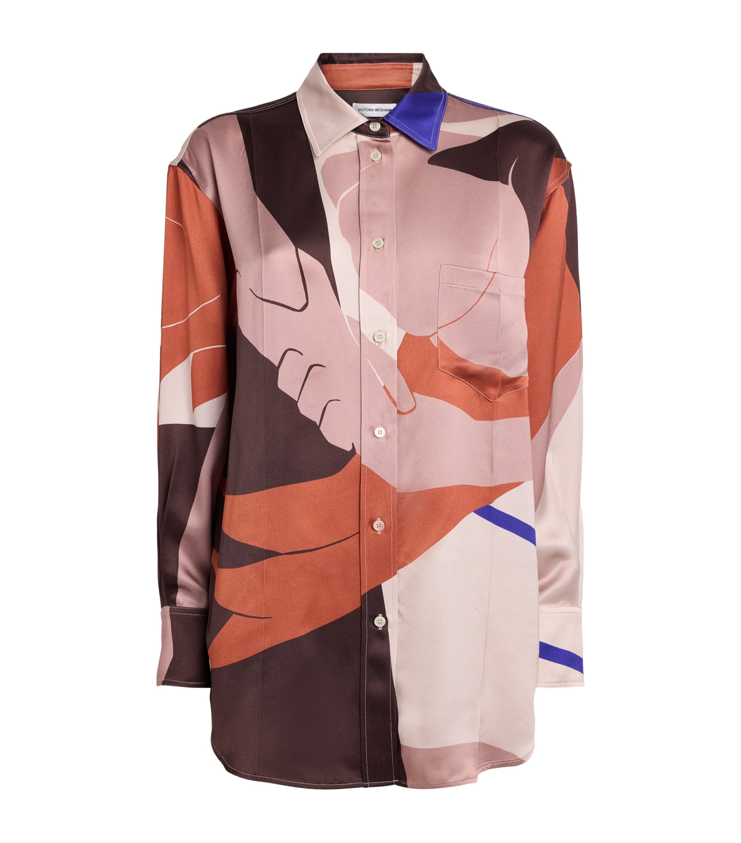 Victoria Beckham Womens Abstract Earth Print Remi Shirt Abstract Earth Beige Image 1