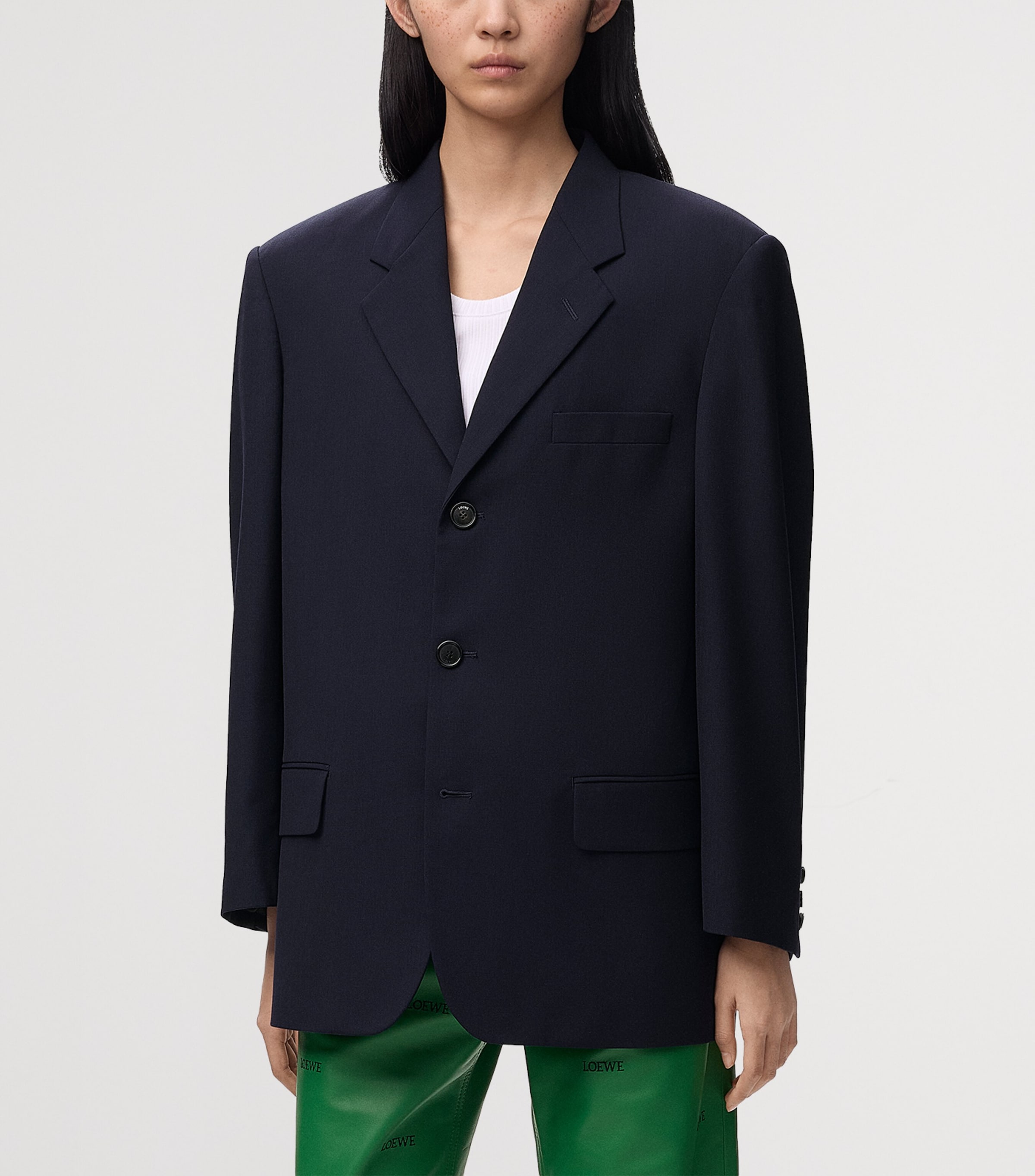 LOEWE Womens Wool Single-Breasted Blazer Navy Blue Image 3