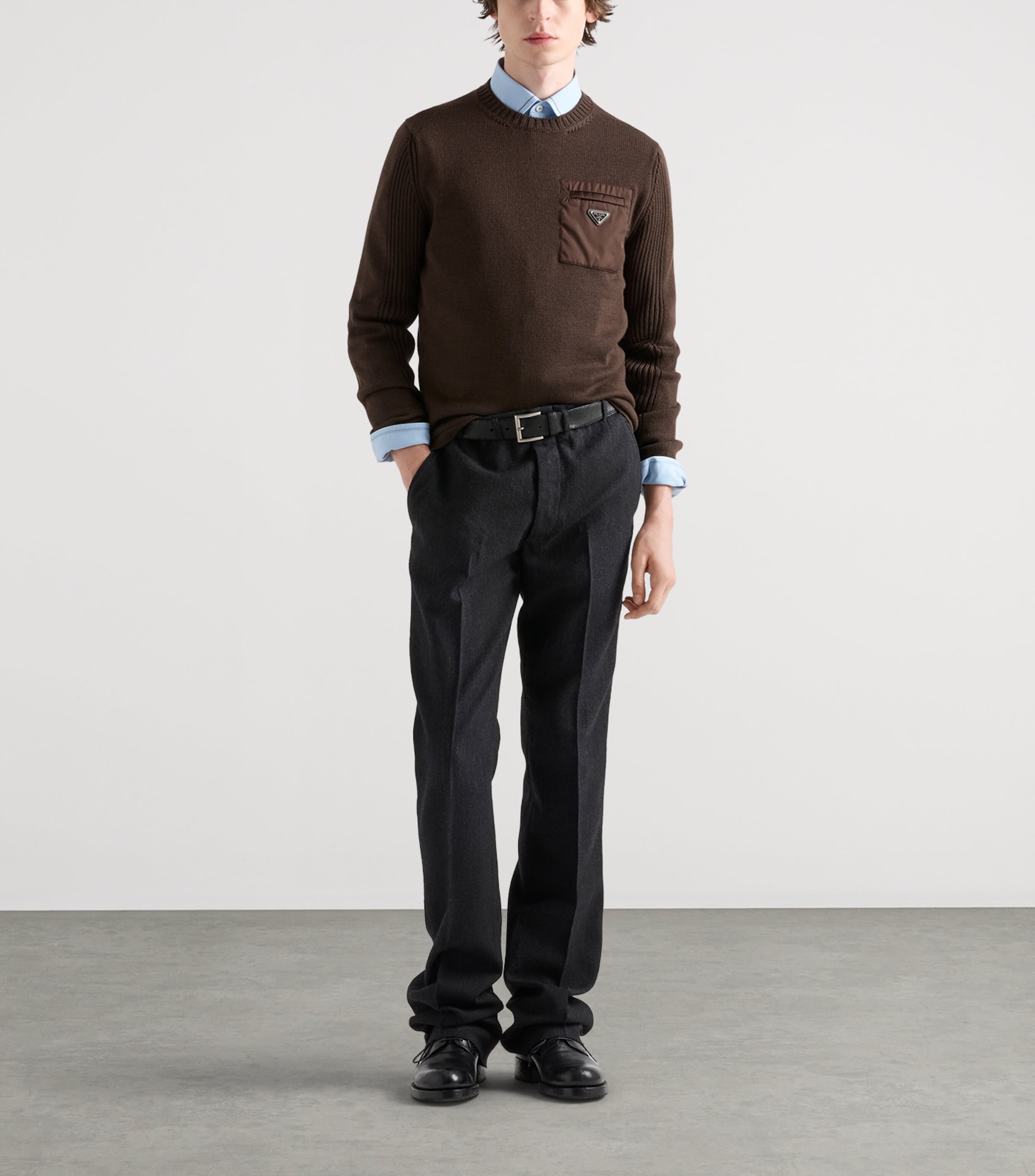 Prada Mens Wool Logo Sweater Brown Image 2