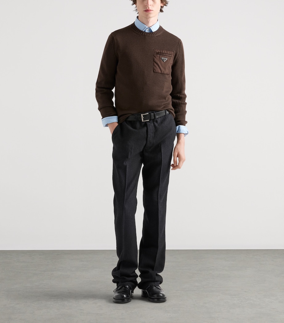 Prada Mens Wool Logo Sweater Brown Image 2