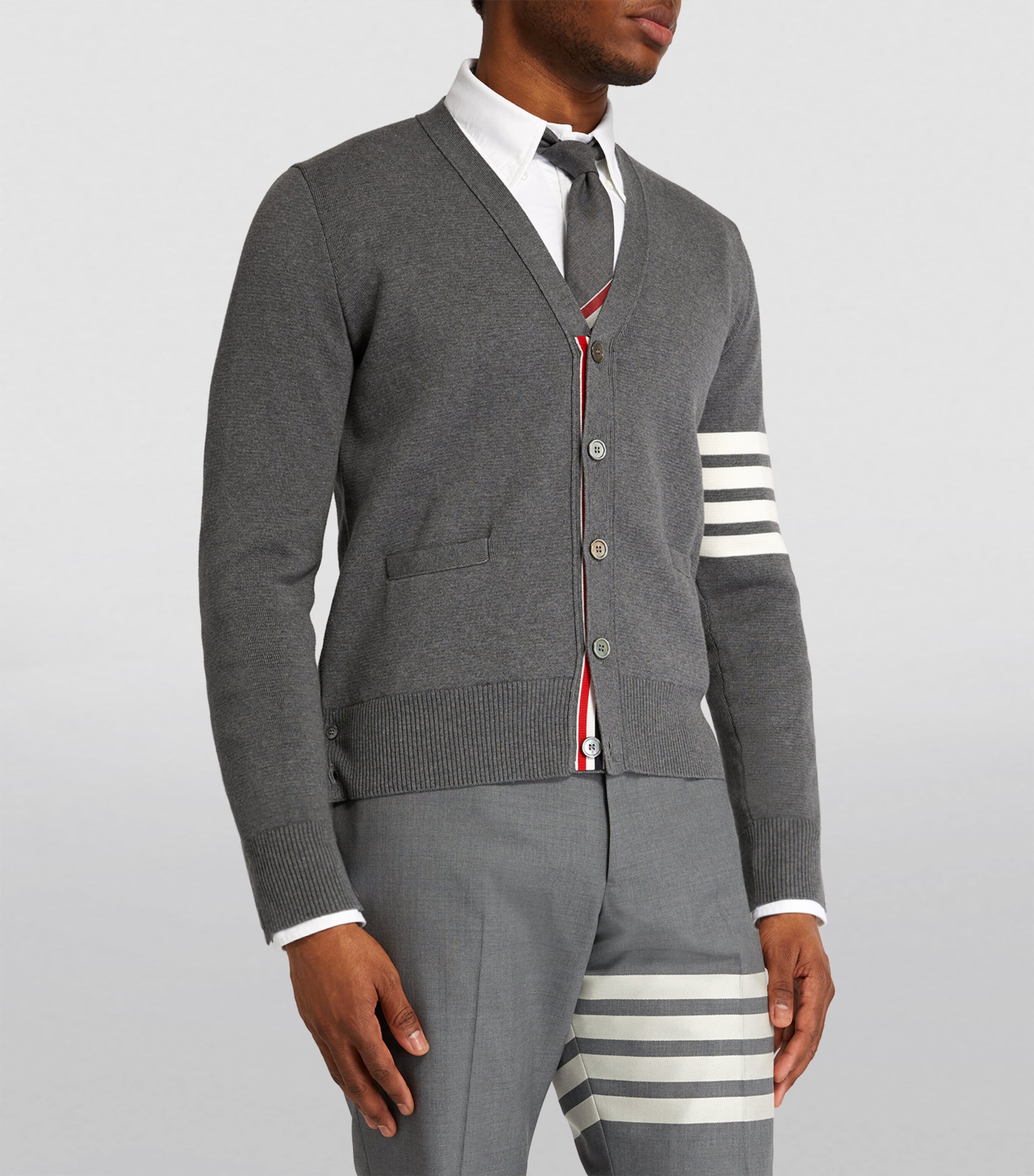 Cotton 4-Bar Stripe Cardigan MED GREY Image 3