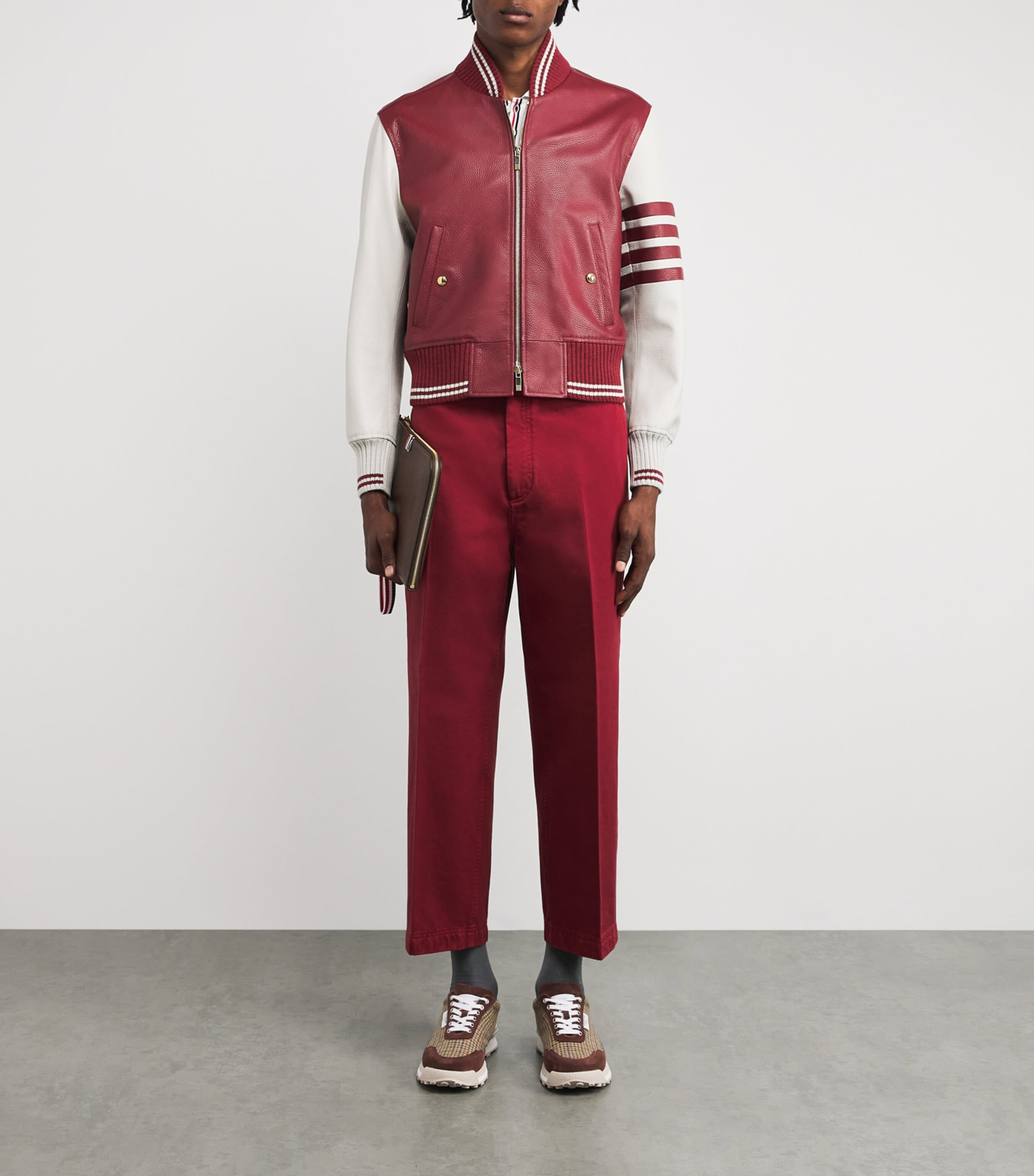 Leather Classic Bomber Jacket BURGUNDY Image 2