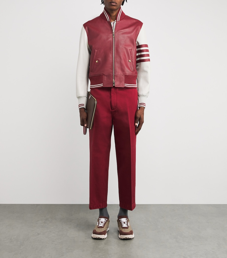 Leather Classic Bomber Jacket BURGUNDY Image 2