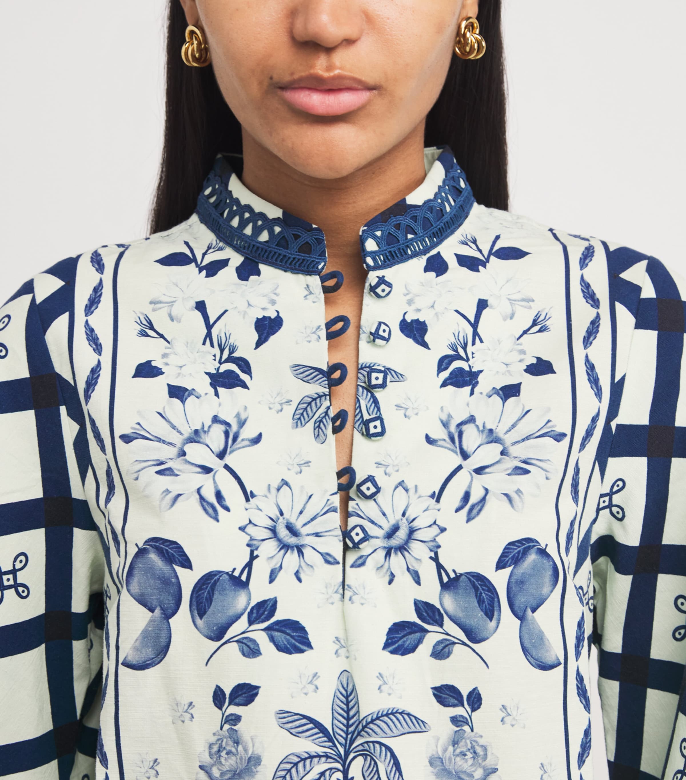 Cotton-Linen Floral Print Mini Dress IVORY/NAVY MULTI Image 4