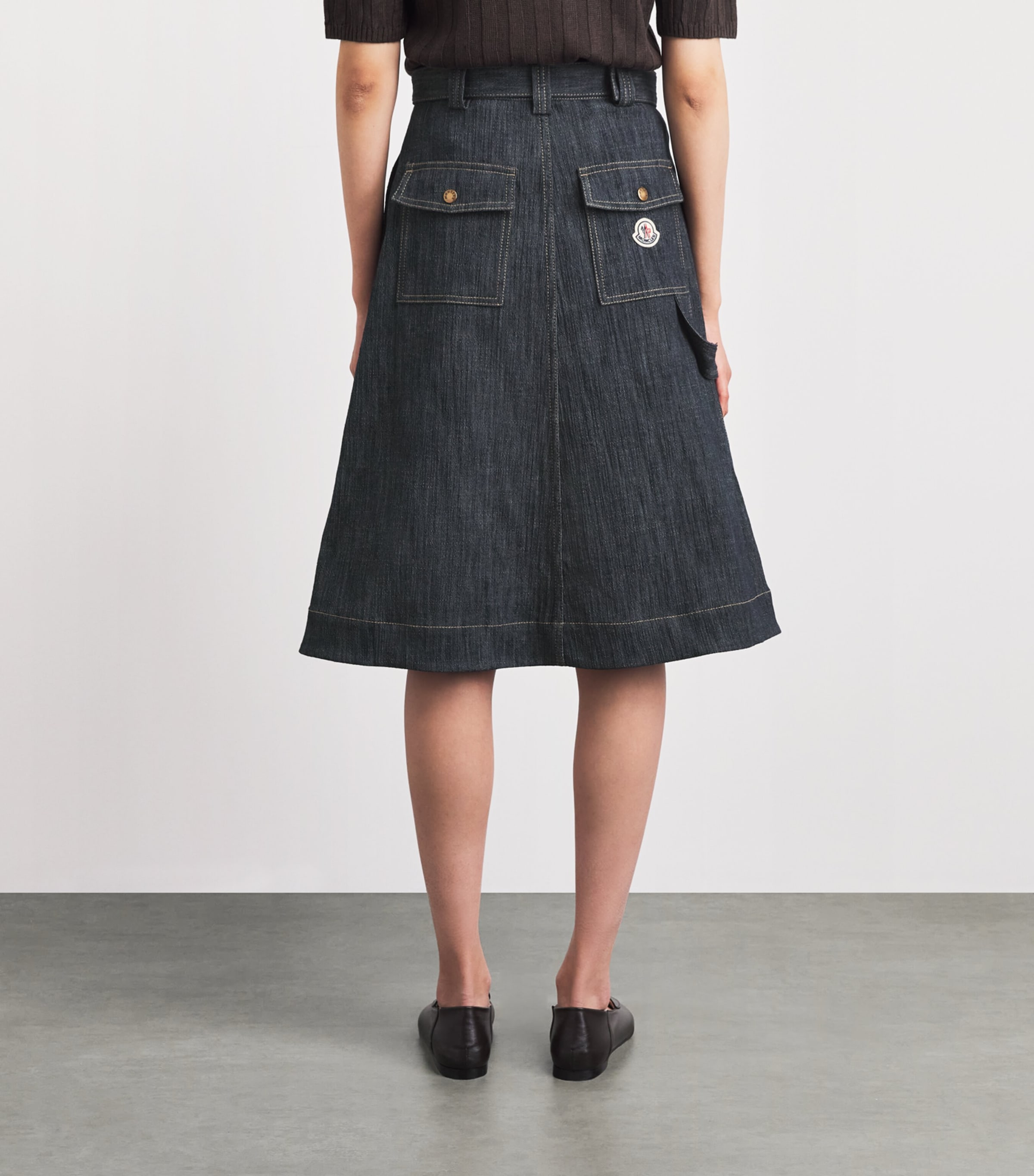 Moncler Womens Denim Belted Midi Skirt Image 5
