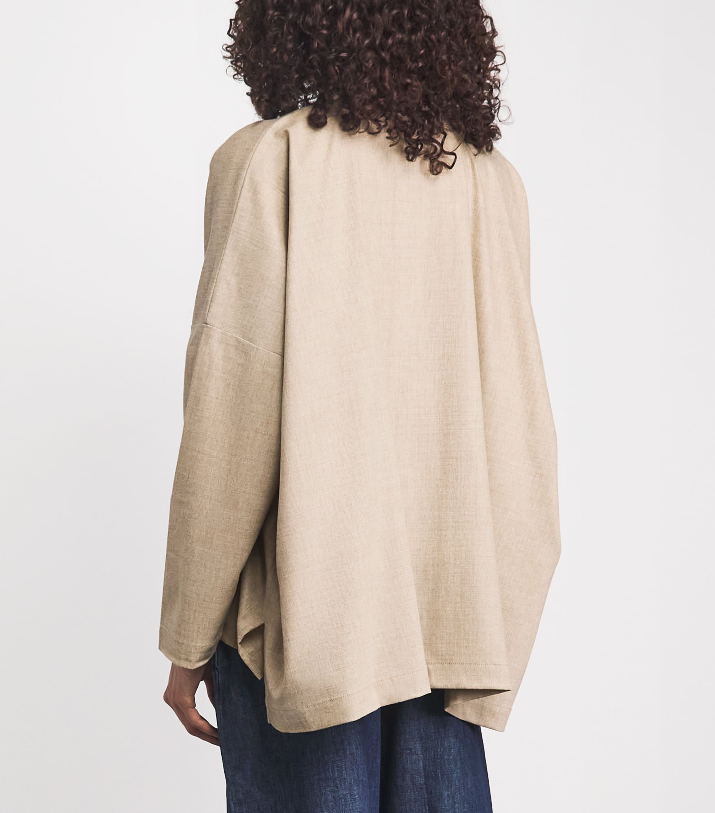 Eskandar Womens Virgin Wool-Cashmere Double Stand-Collar Shirt Natural Image 5