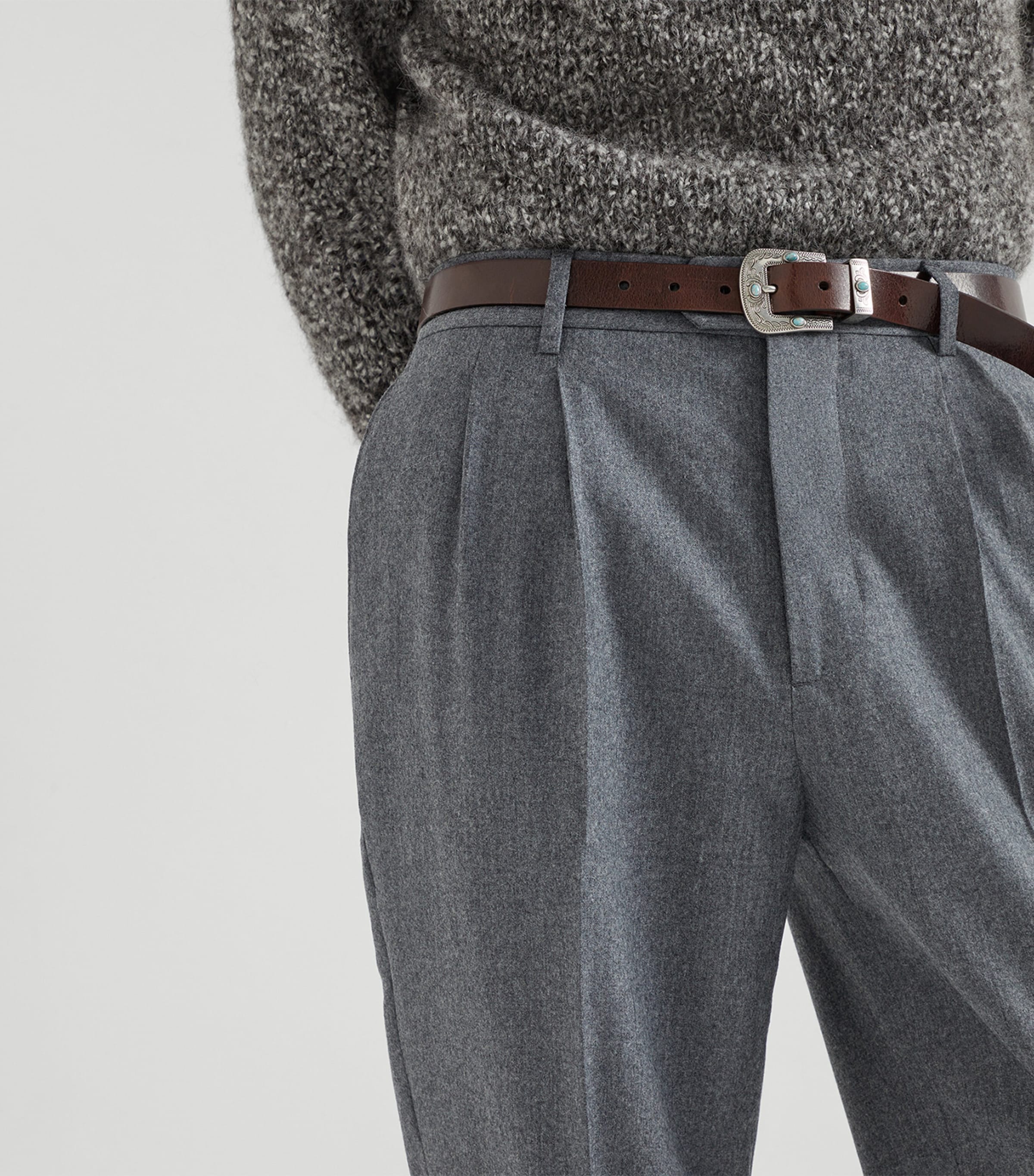 BRUNELLO CUCINELLI パンツ Brunello Cucinelli Grey Virgin Wool Leisure Fit Trousers | Harrods UK