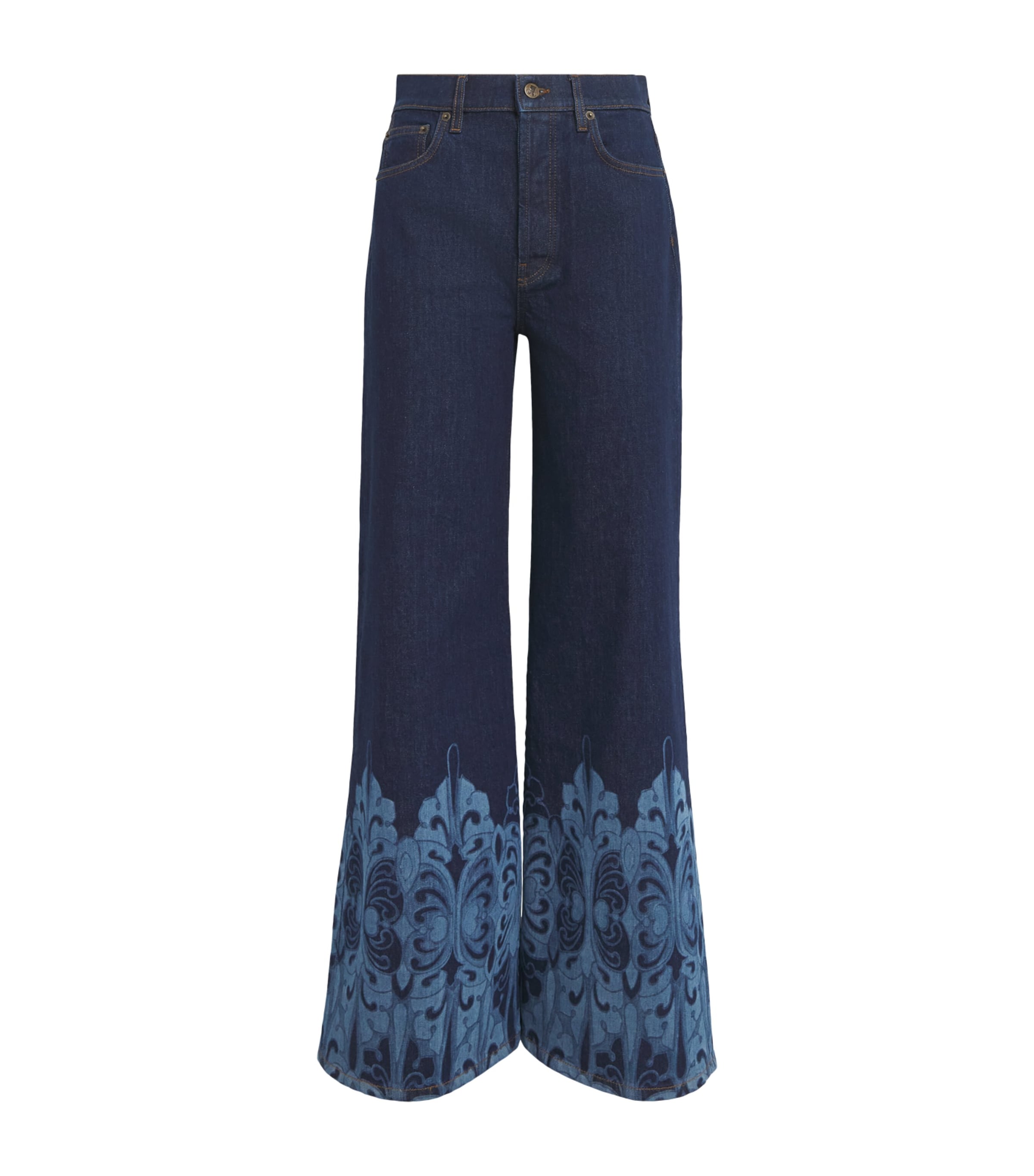 La Doublej Printed Cropped Flared Jeans In Blue