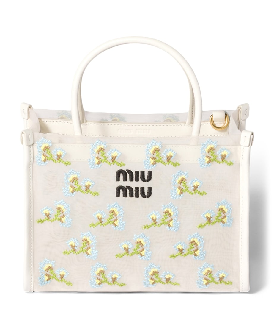 Miu Miu Embroidered Mesh Top-Handle Bag White Image 1