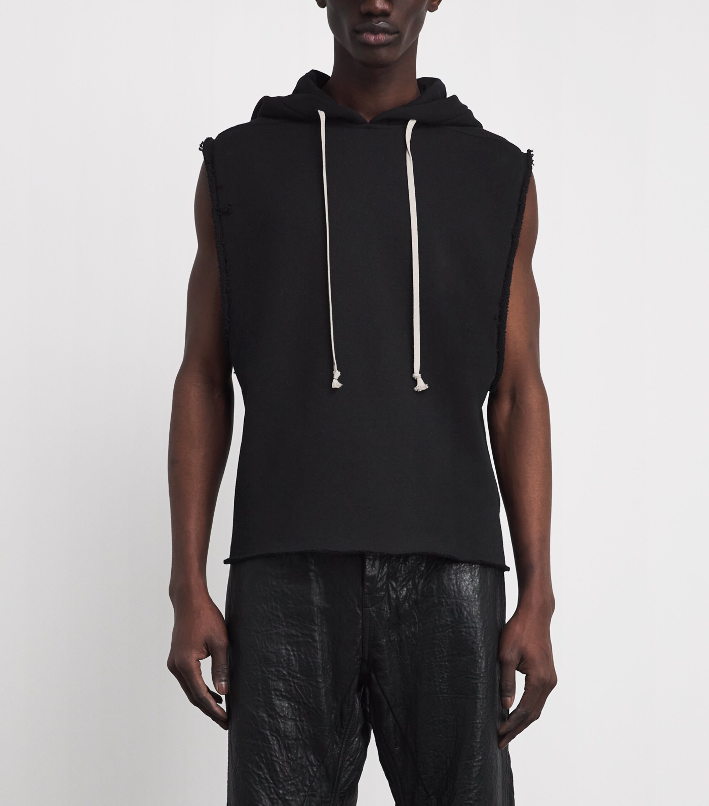 Rick Owens Mens Cotton Jersey Sleeveless Hoodie Black/ Image 3