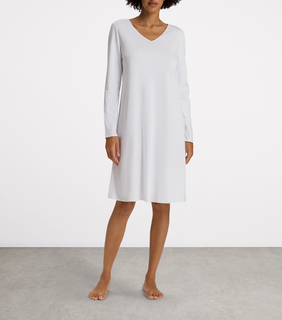 Long-Sleeve Cotton Silk Nightdress WHITE Image 5