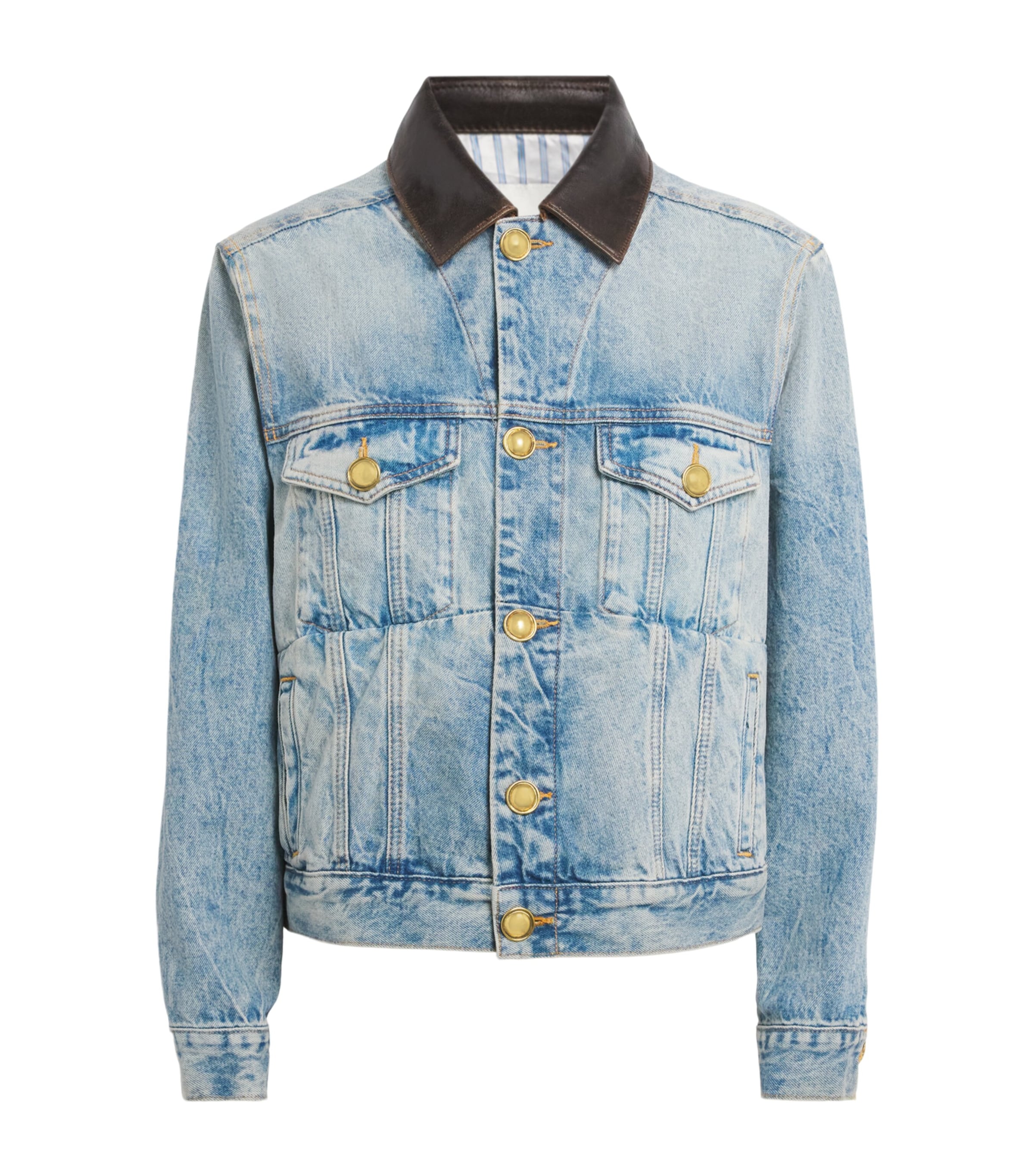Sandro Paris Womens Leather-Collar Denim Jacket Blue Jean Image 1