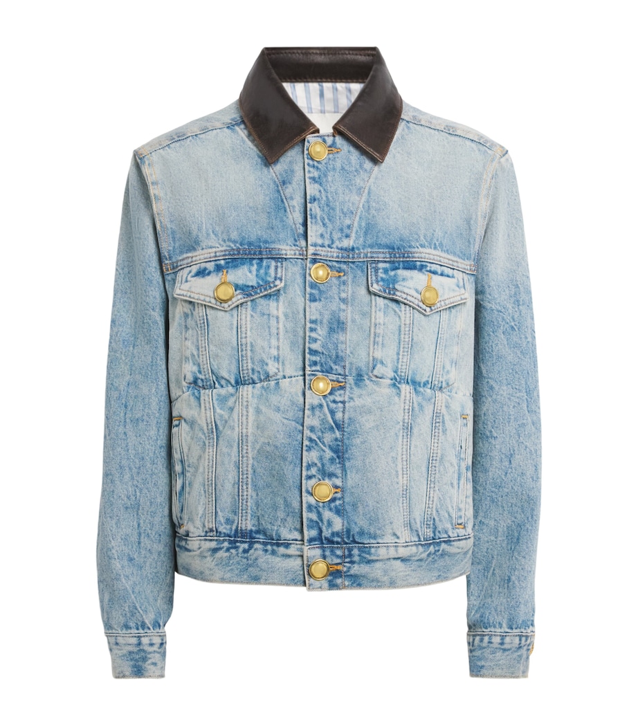 Sandro Paris Womens Leather-Collar Denim Jacket Blue Jean Image 1