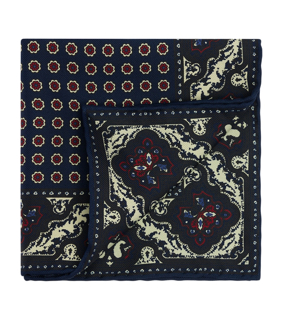 Dunhill Mulberry Silk Floral Medallion Pocket Square Red Image 1