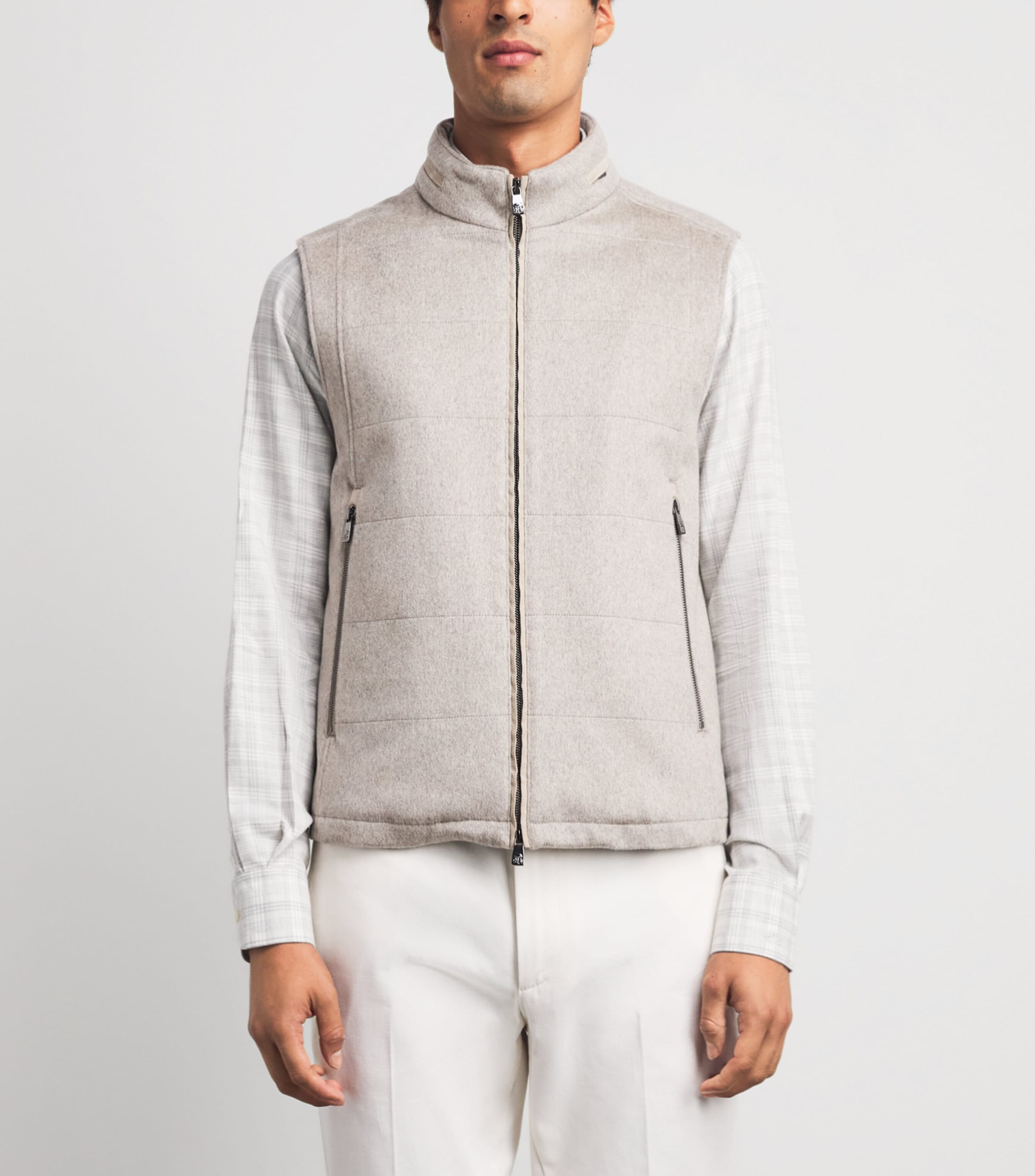 Corneliani Mens Virgin Wool Padded Gilet Grey Melange Stl Image 4