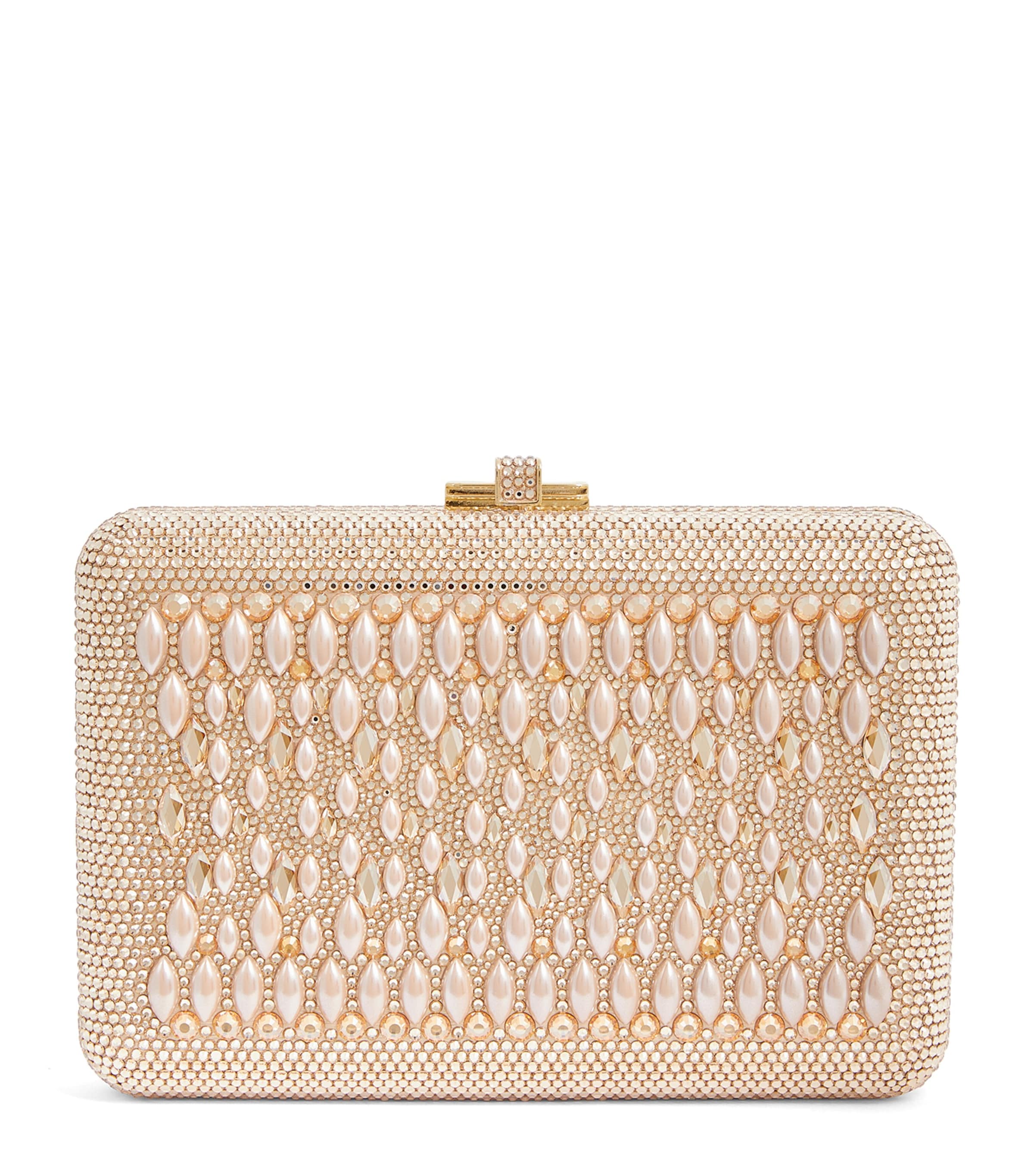 Judith Leiber Pearl Lace Slim Slide Clutch Bag In Gold