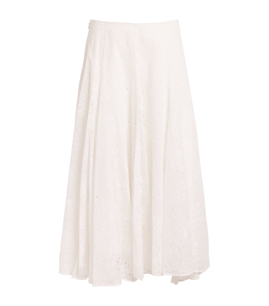 Tory Burch Womens Cotton Eyelet Midi Skirt White Image 1