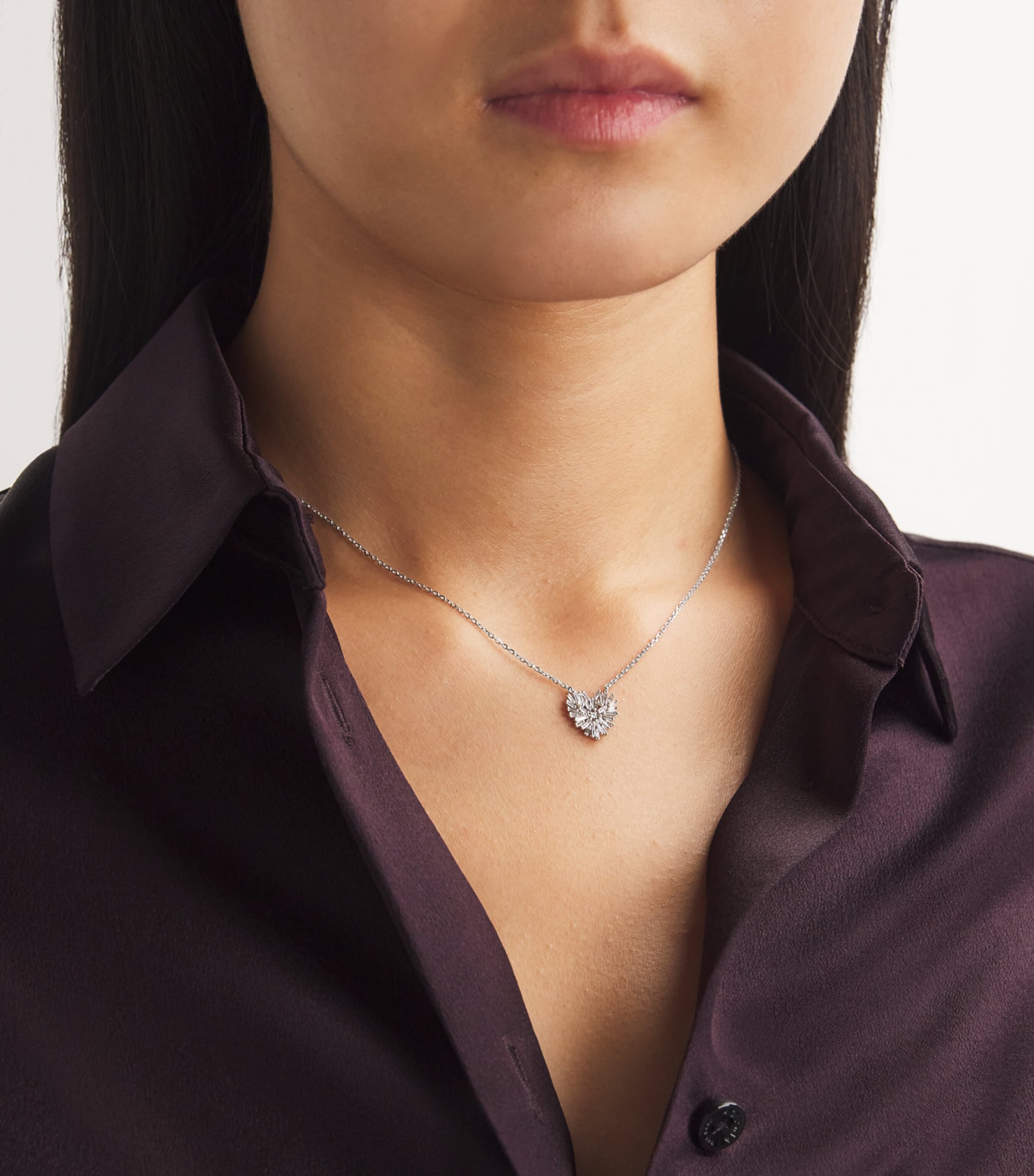 White Gold and Diamond Small Heart Pendant Necklace 18K WG/WD Image 2