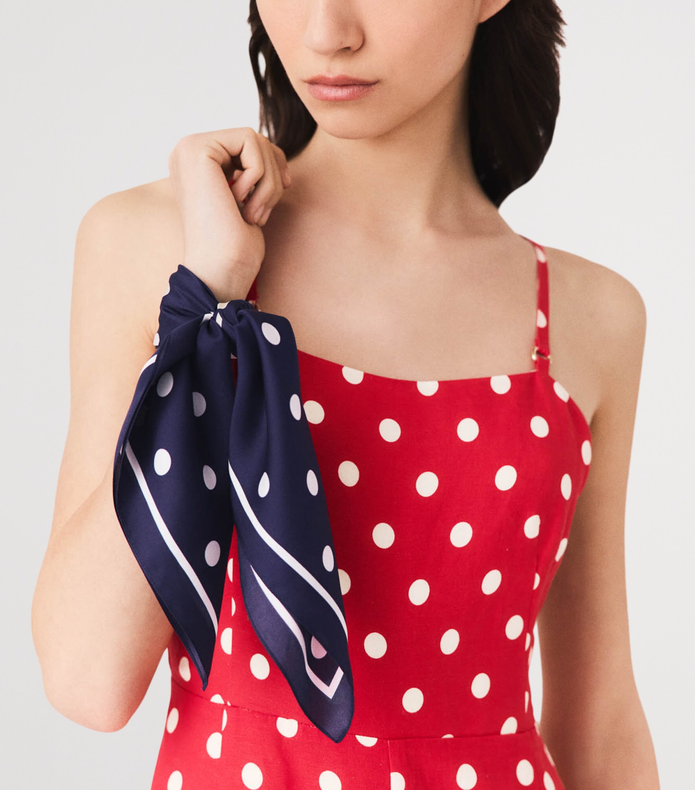 Maje Silk Polka-Dot Scarf Navy Dots Print Image 11