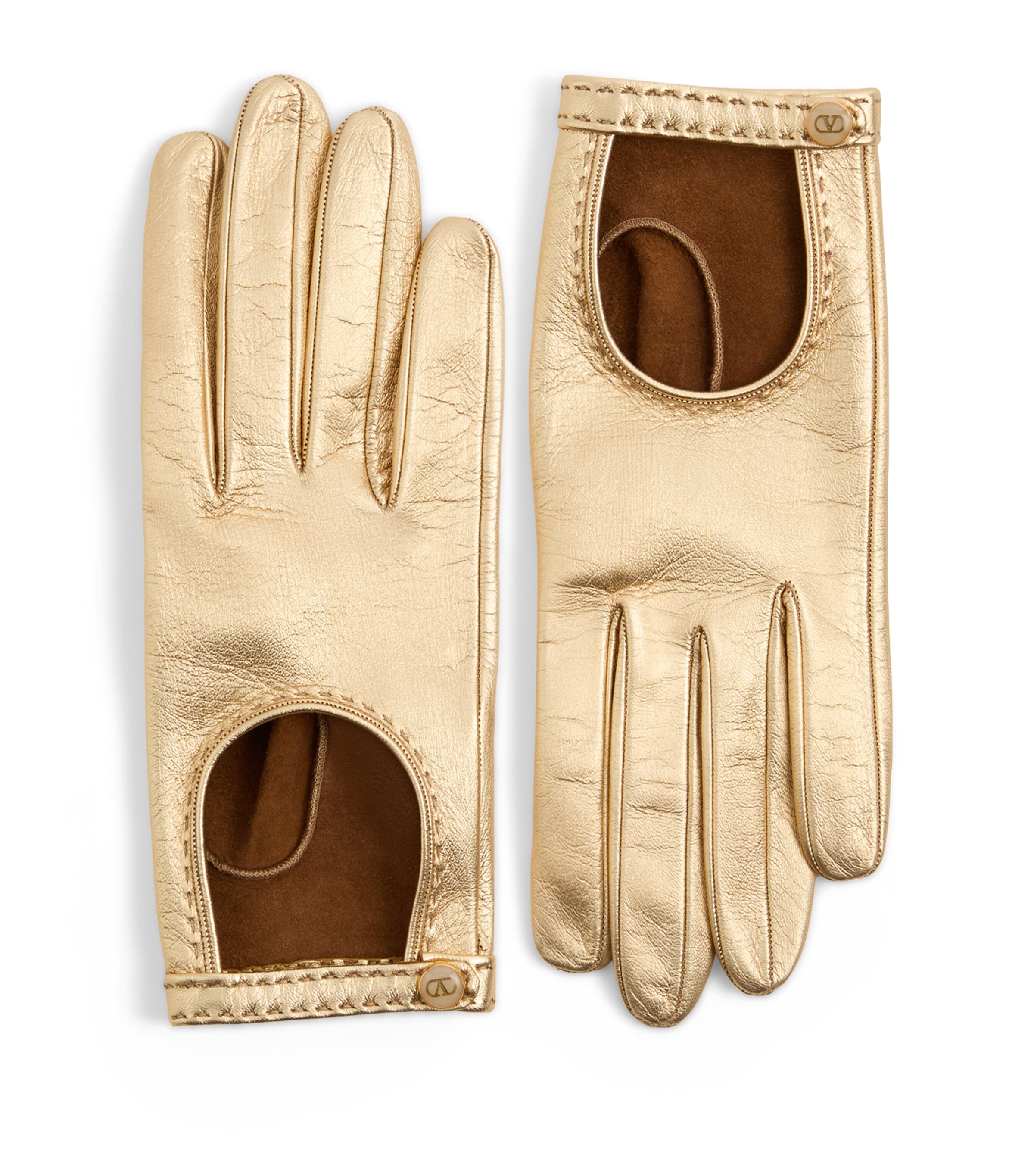 Valentino Garavani Vlogo Signature Laminated Nappa Gloves Woman Gold 7