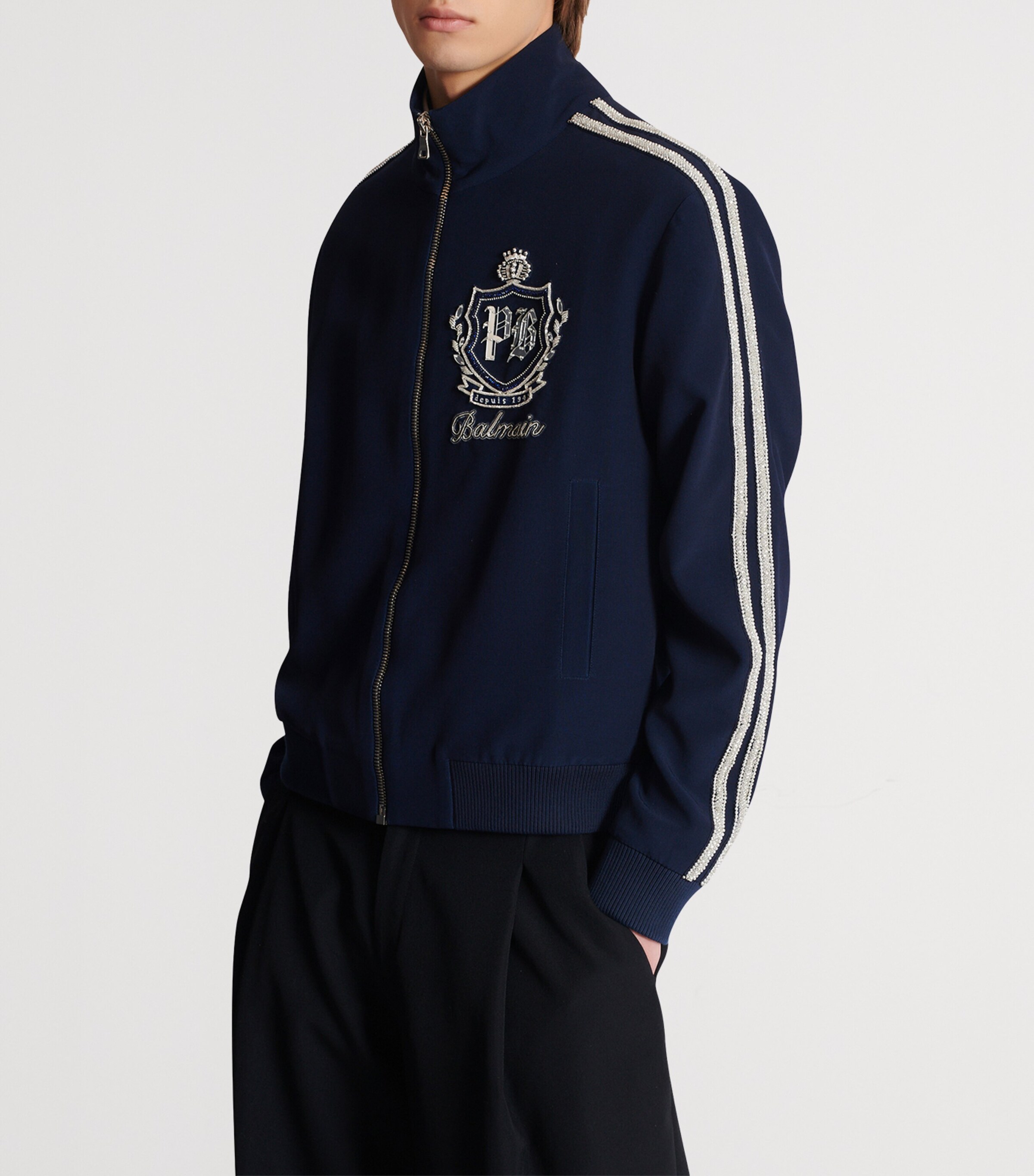 Balmain Mens College Emblem Track Jacket Sfj Bleu/blanc Image 2