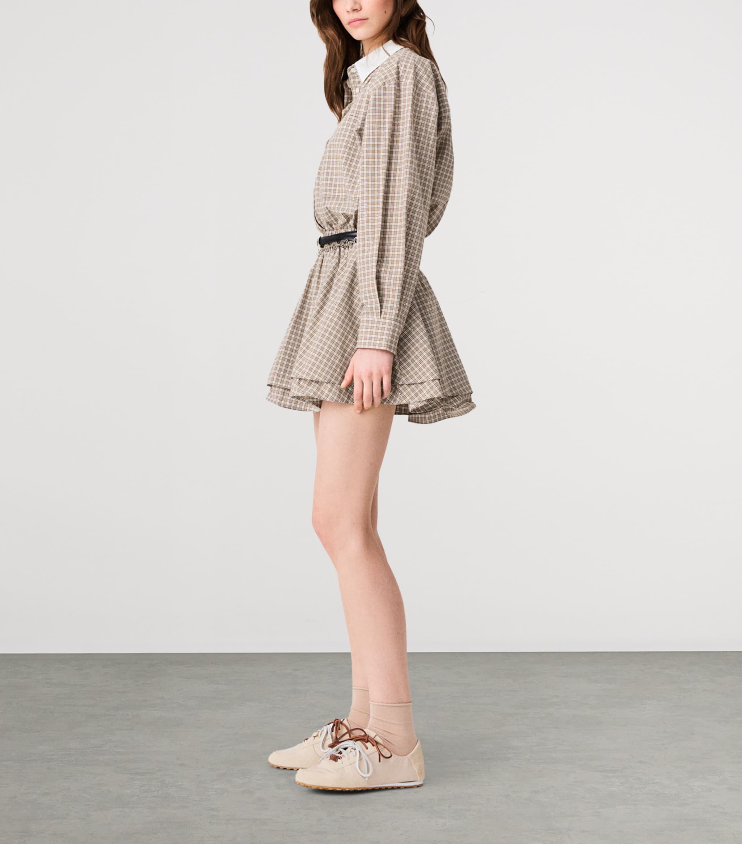 Maje Womens Cotton Check Mini Shirt Dress Beige Image 3