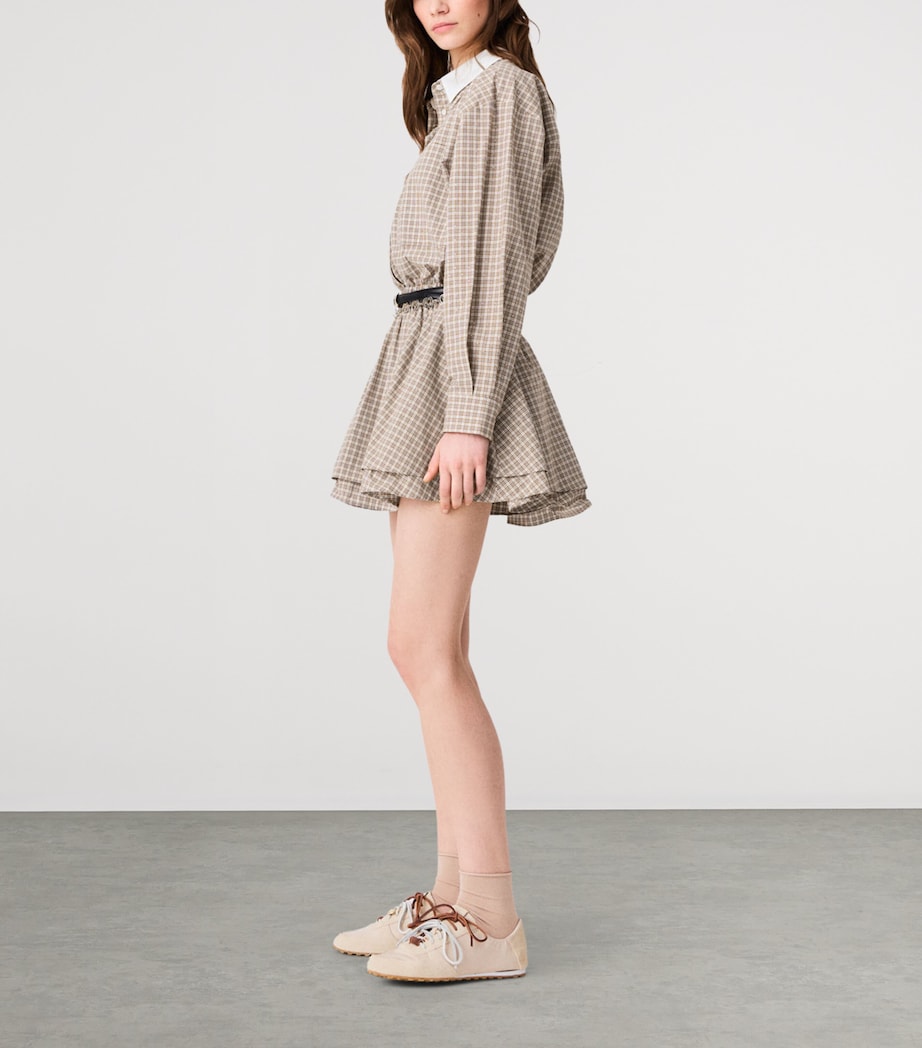 Maje Womens Cotton Check Mini Shirt Dress Beige Image 3