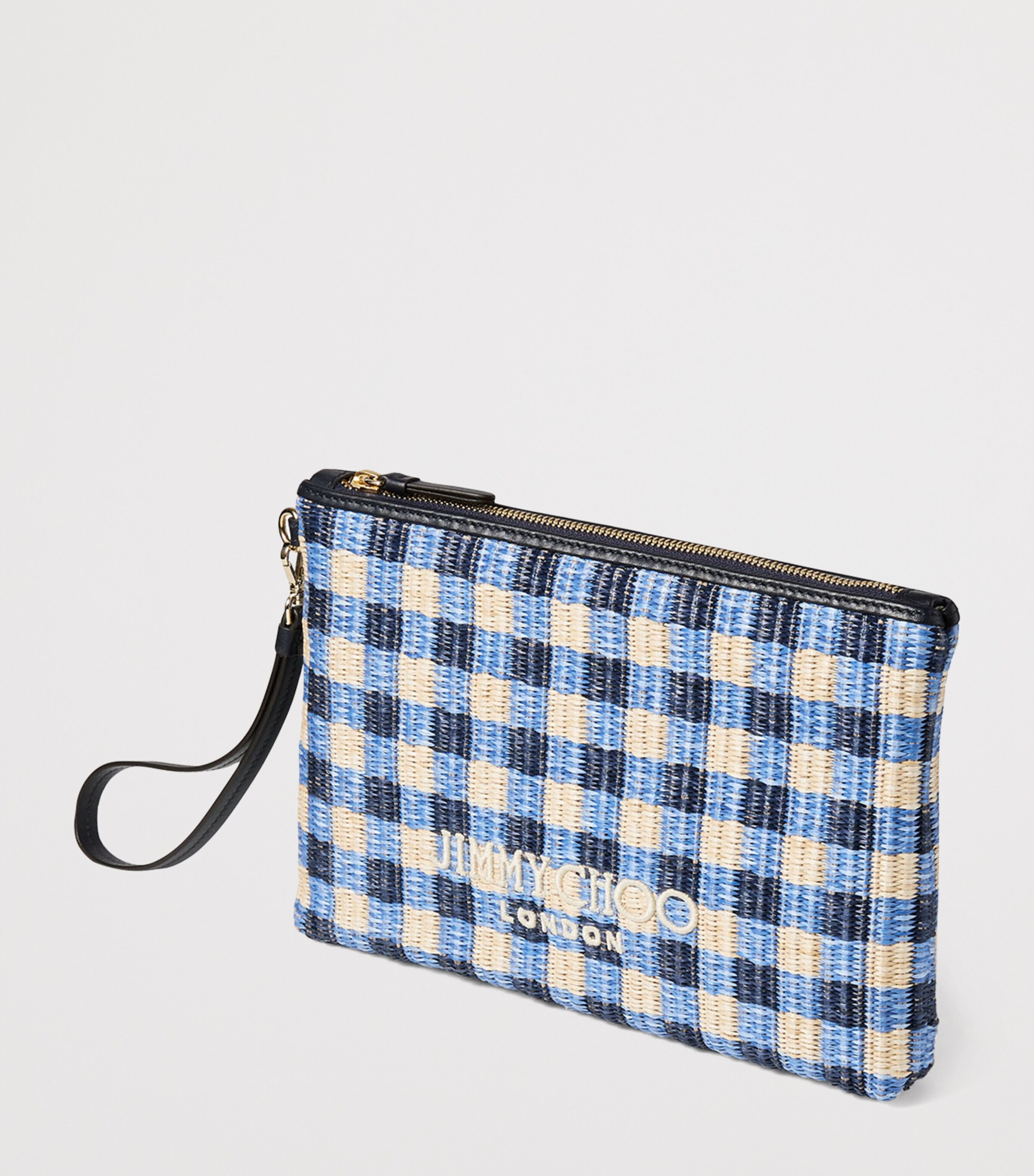 Jimmy Choo Raffia Logo Pouch Marine Mix/ecru Image 2