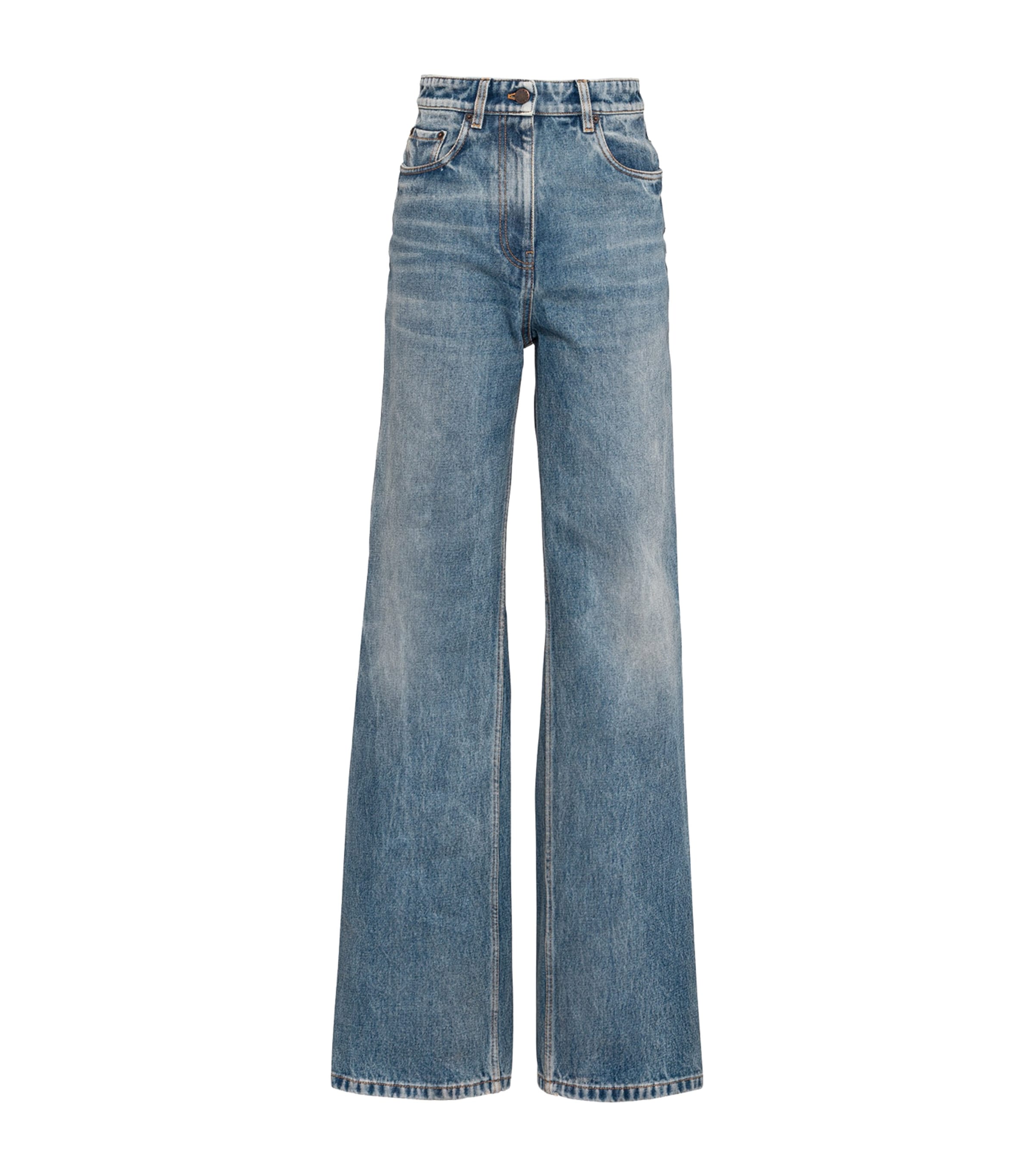 Prada Womens Bleached-Wash High-Rise Boyfriend Jeans Image 1