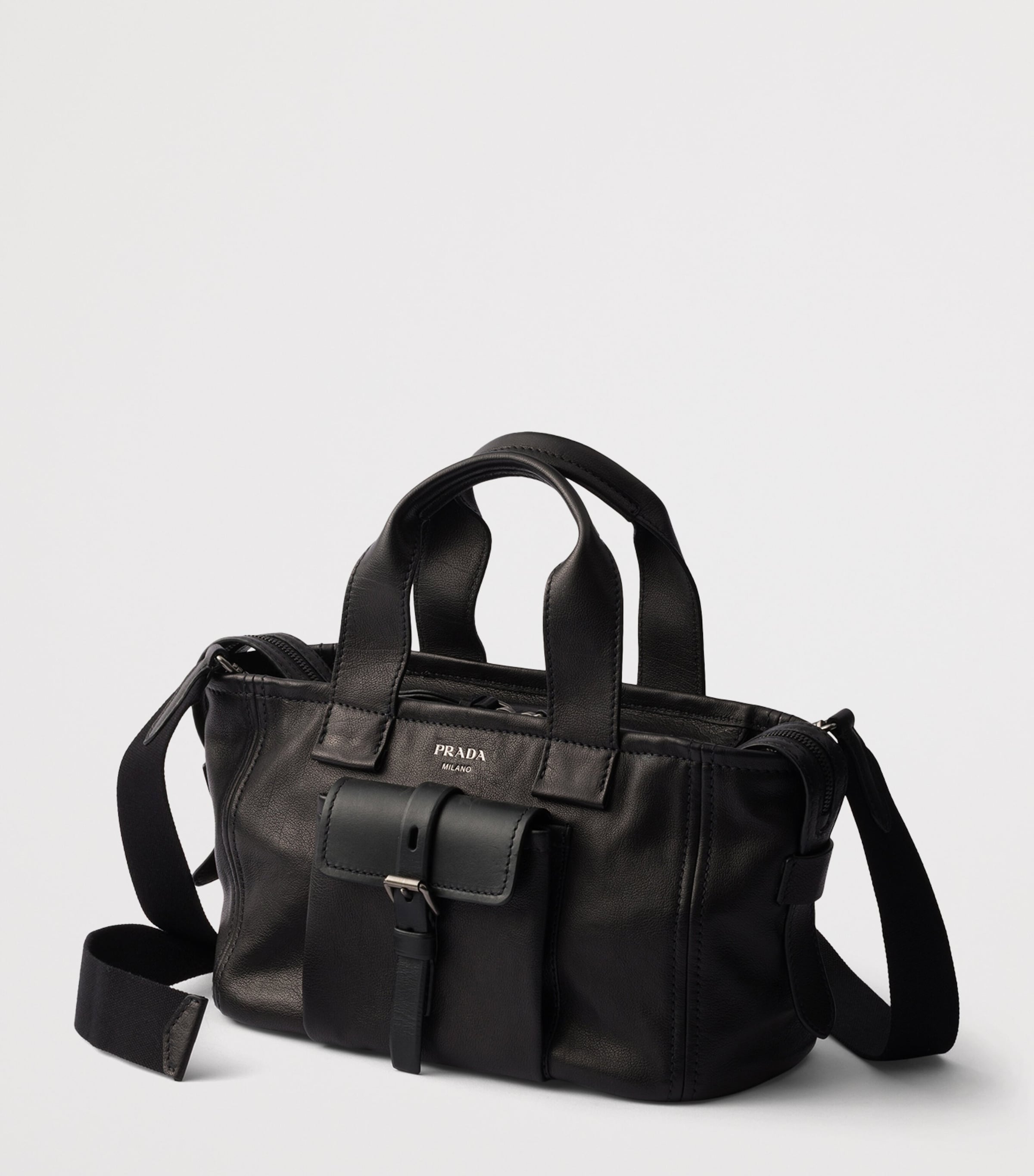 Prada Medium Leather Route Tote Bag Black Image 2