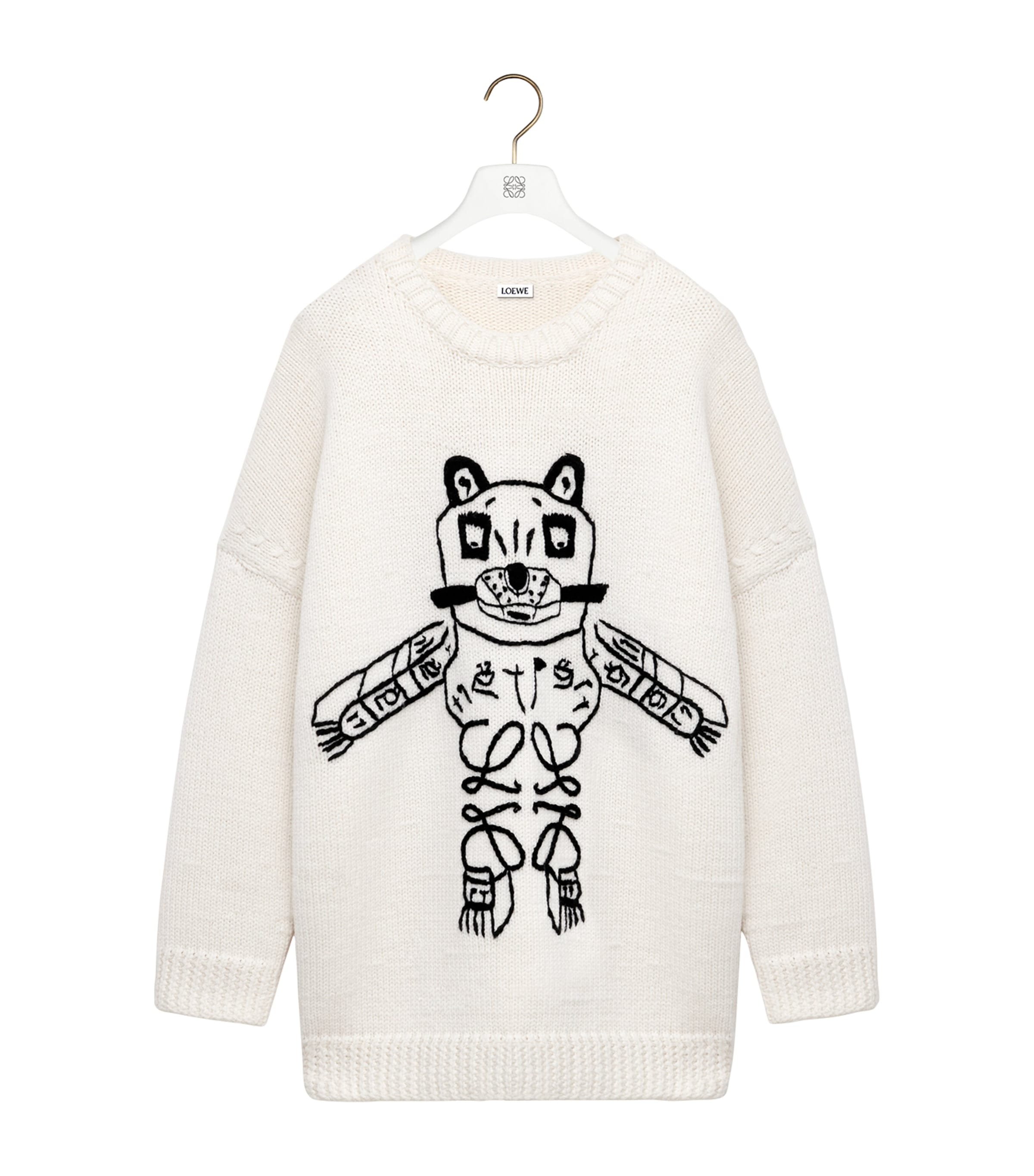 LOEWE Mens x Louis Wain Wool Lucky Cat Sweater White/black Image 1
