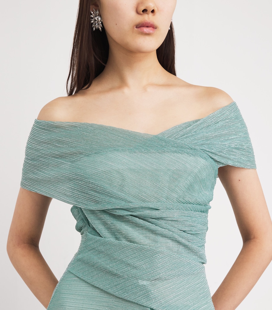 Metallic Tulle Off-The-Shoulder Gown 419 SEAFOAM Image 4