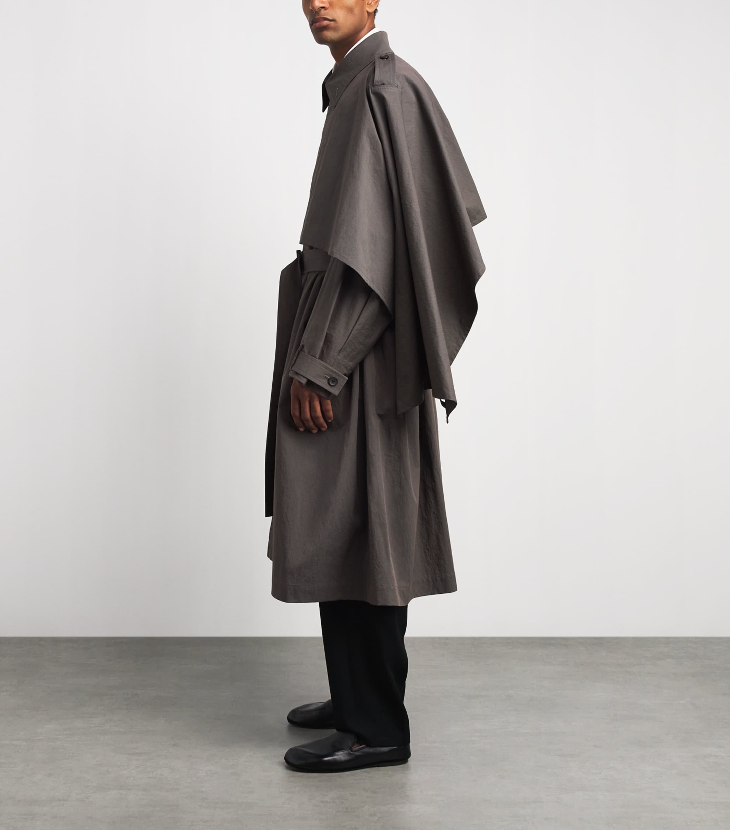 IM MEN Mens Overlap Trench Coat Brown Image 2