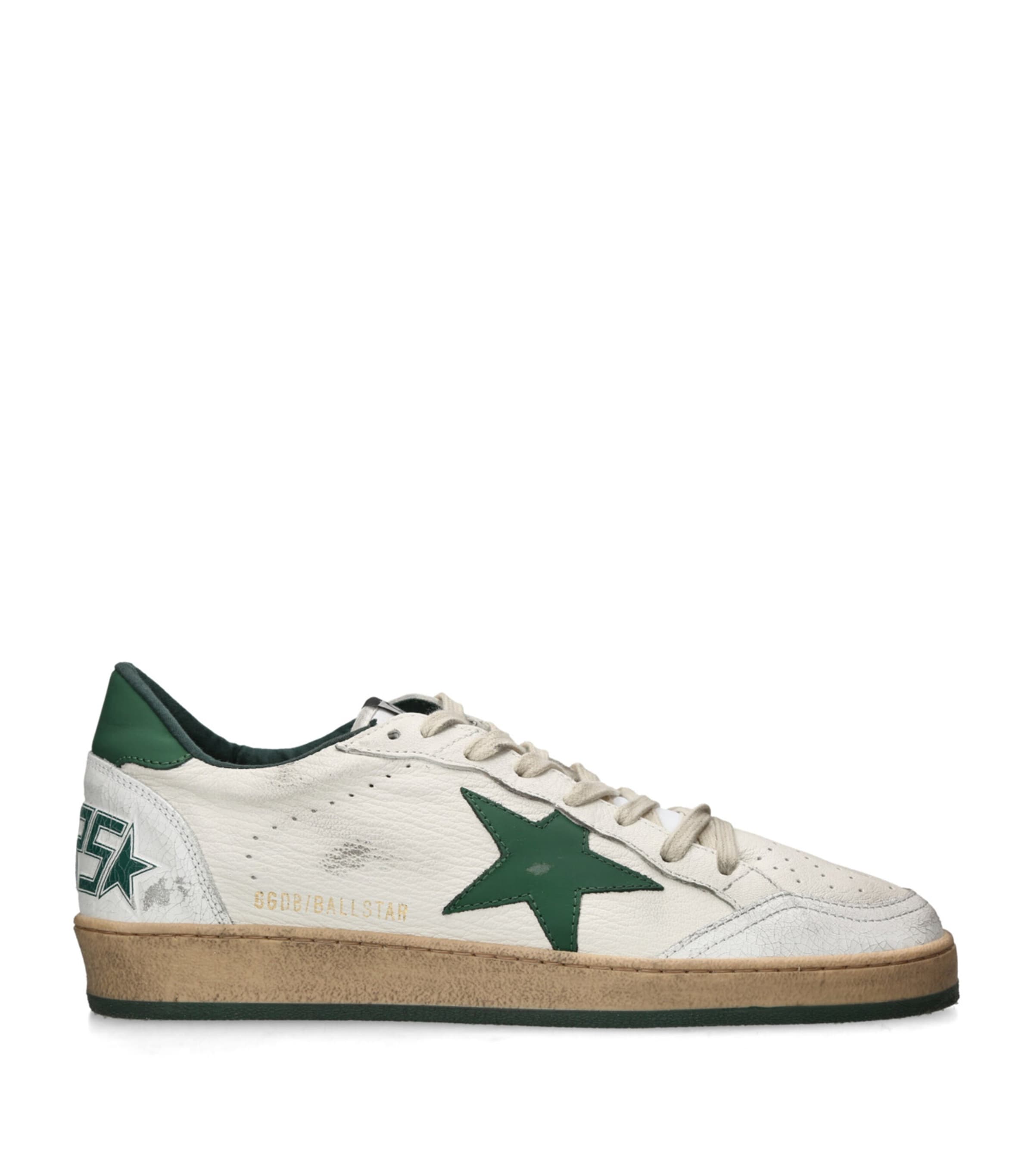 Golden Goose White Leather Sneakers In Green